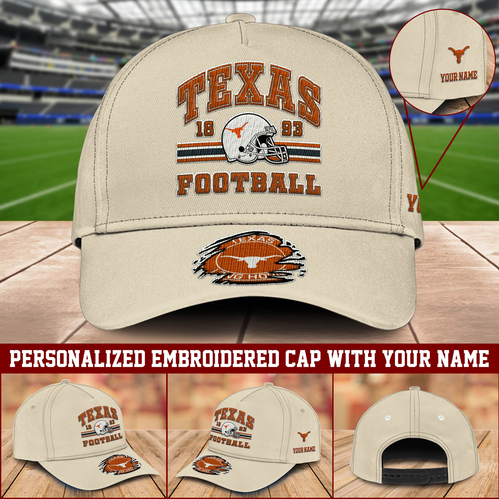 Texas Longhorns Embroidered Cap 2024 Version Custom Your Name, Football Team Cap, Gifts For Football Lovers ETHY-60202