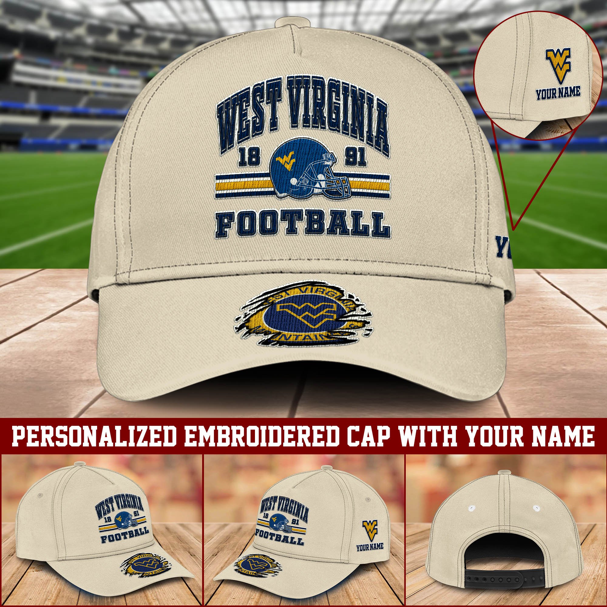 West Virginia Mountaineers Embroidered Cap 2024 Version Custom Your Name, Football Team Cap, Gifts For Football Lovers ETHY-60202