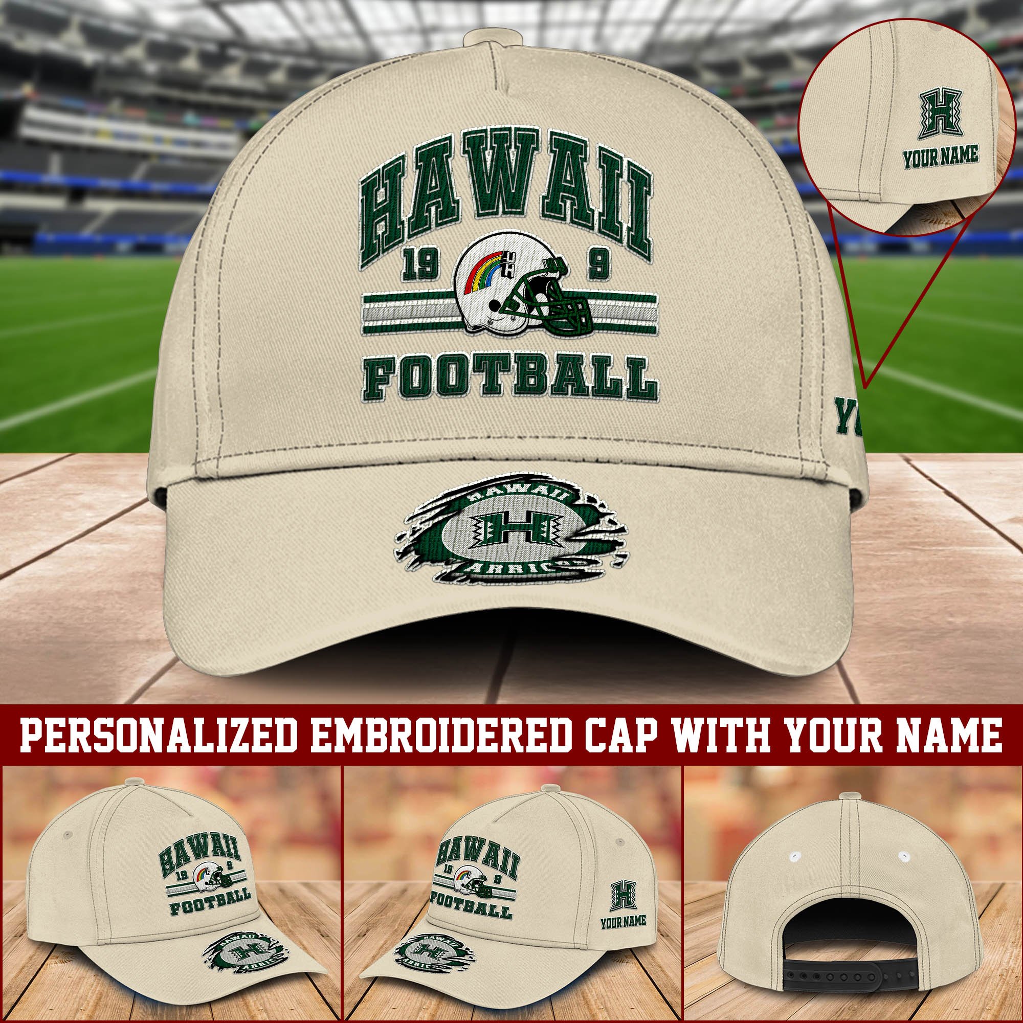 Hawaii Rainbow Warriors Embroidered Cap 2024 Version Custom Your Name, Football Team Cap, Gifts For Football Lovers ETHY-60202