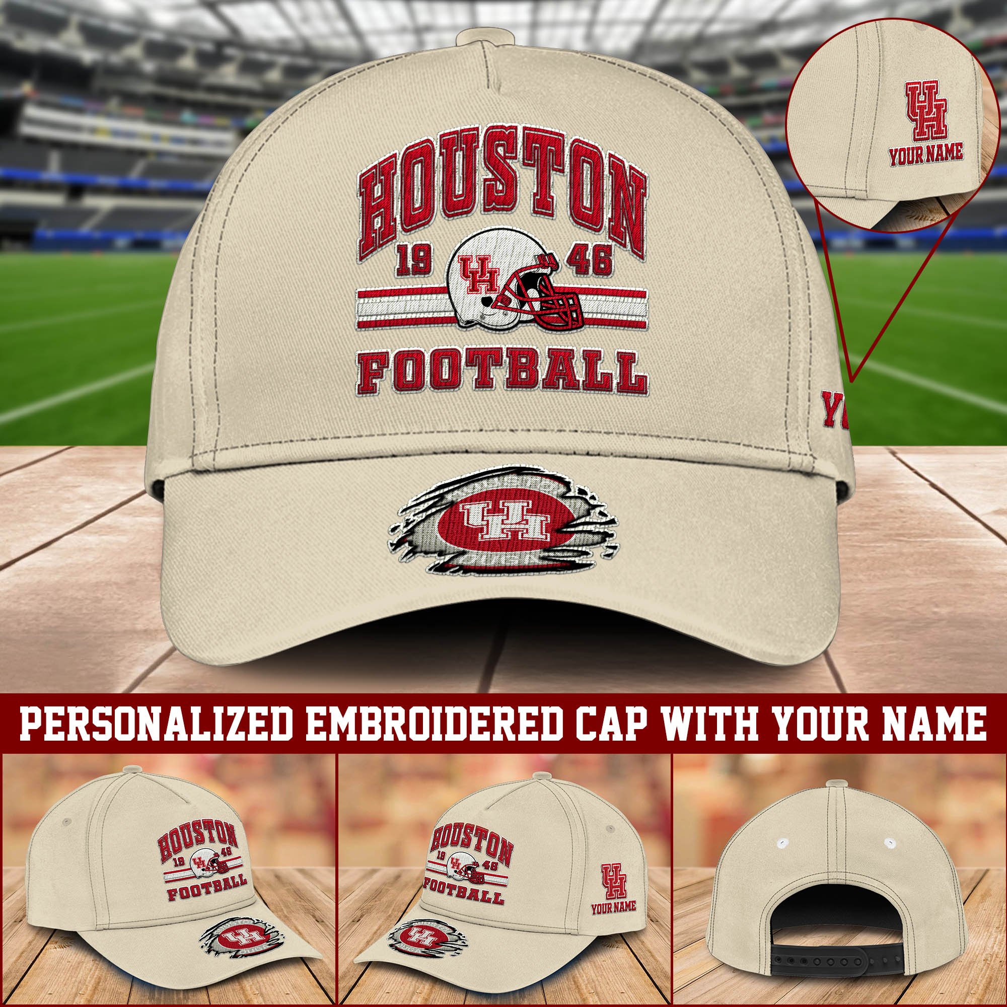 Houston Cougars Embroidered Cap 2024 Version Custom Your Name, Football Team Cap, Gifts For Football Lovers ETHY-60202