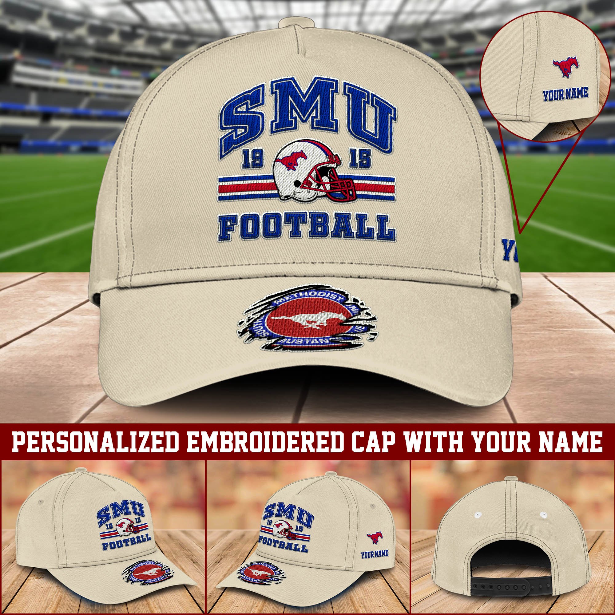 SMU Mustangs Embroidered Cap 2024 Version Custom Your Name, Football Team Cap, Gifts For Football Lovers ETHY-60202