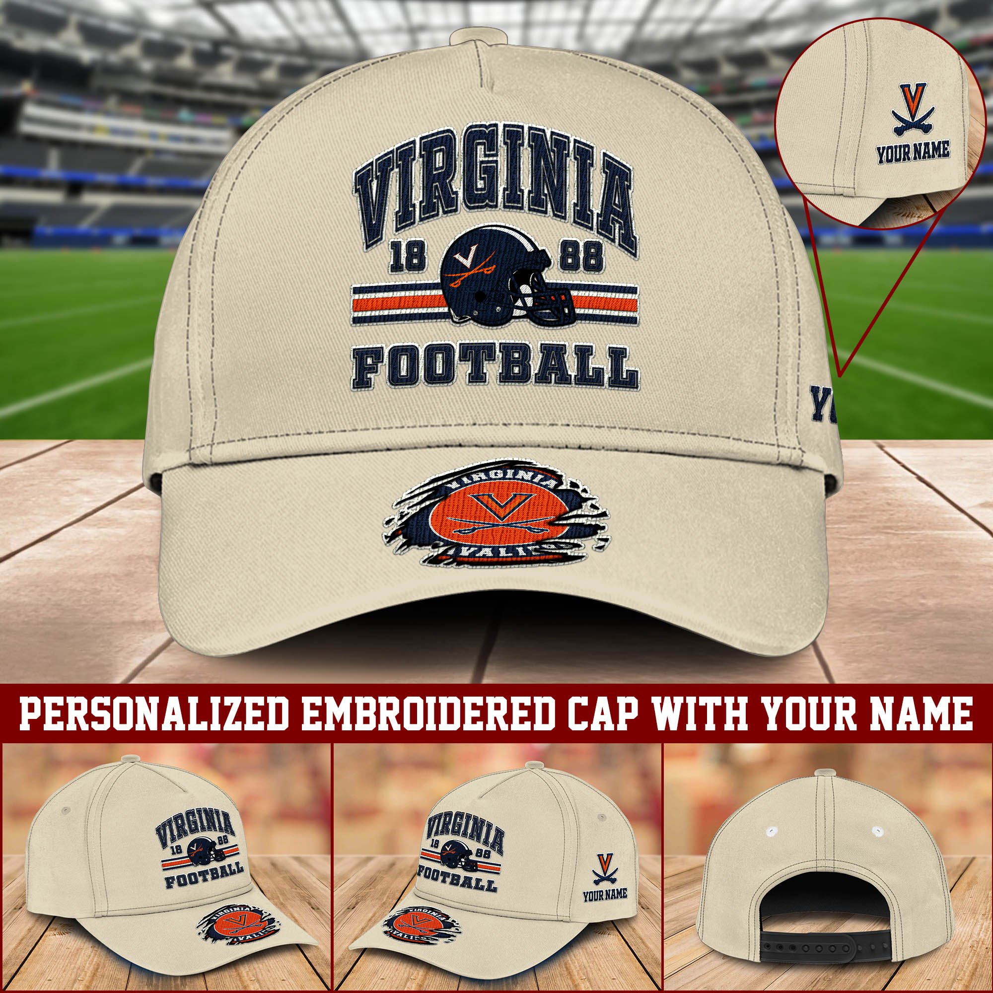 Virginia Cavaliers Embroidered Cap 2024 Version Custom Your Name, Football Team Cap, Gifts For Football Lovers ETHY-60202