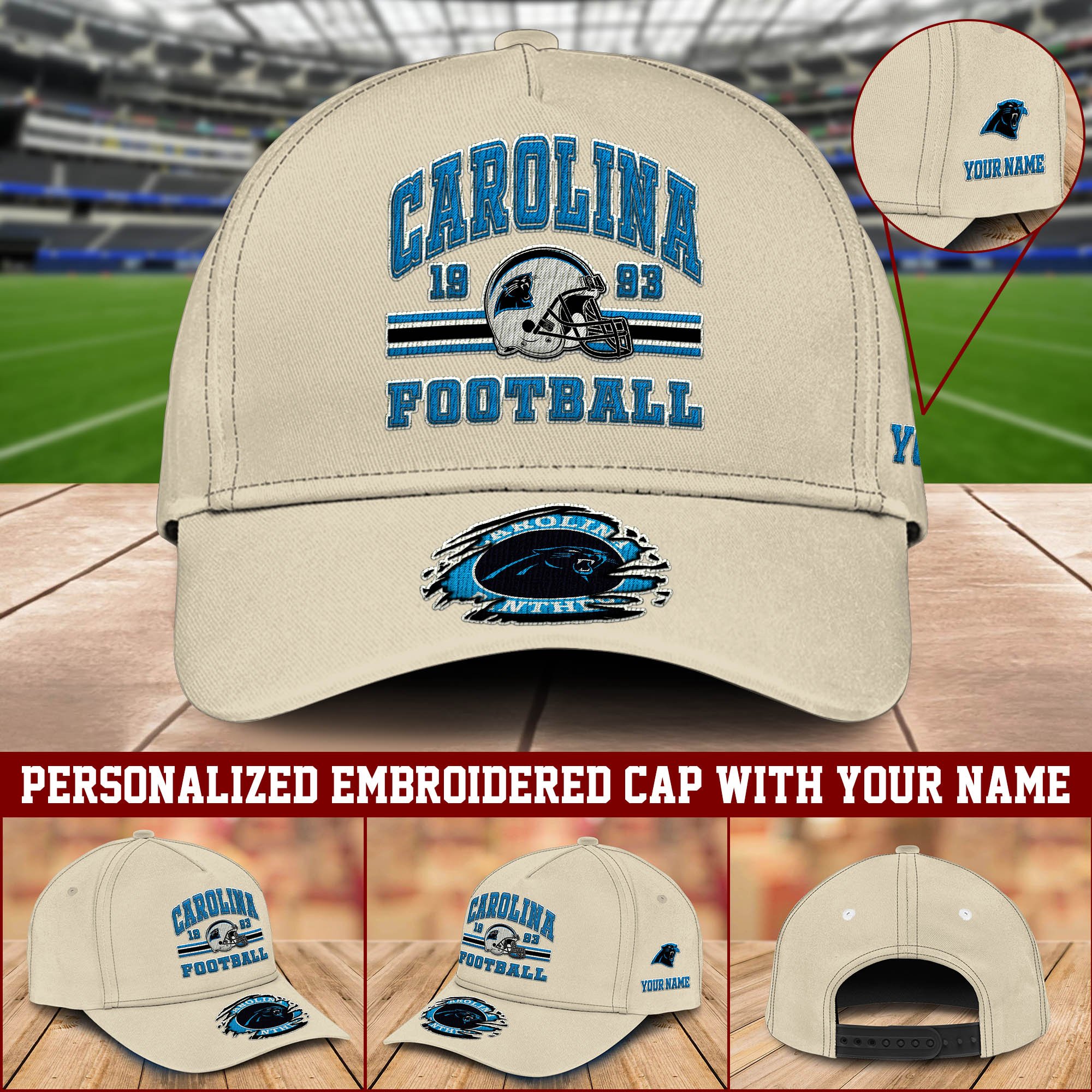 Carolina Panthers Embroidered Cap 2024 Version Custom Your Name, Football Team Cap, Gifts For Football Lovers ETHY-60202