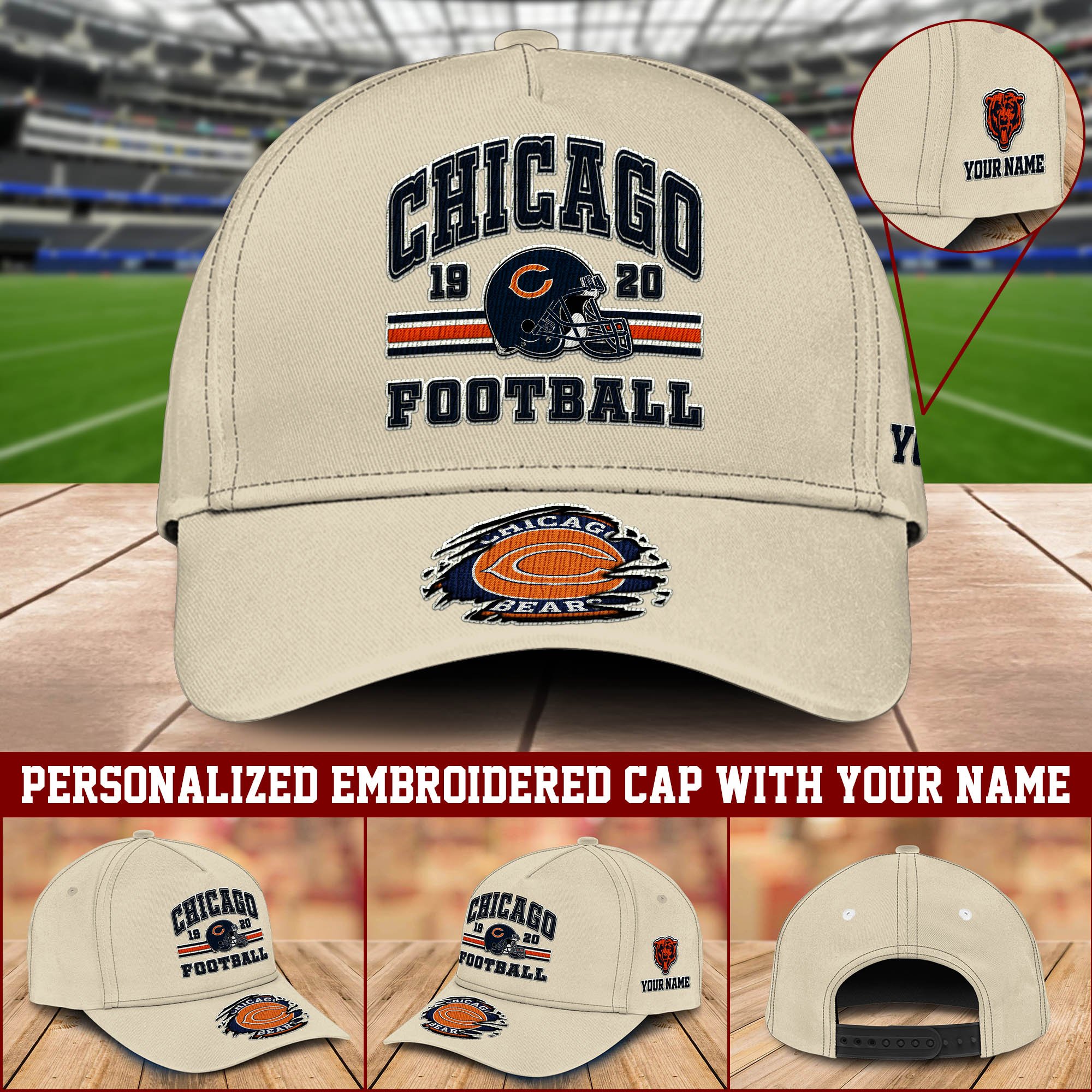 Chicago Bears Embroidered Cap 2024 Version Custom Your Name, Football Team Cap, Gifts For Football Lovers ETHY-60202