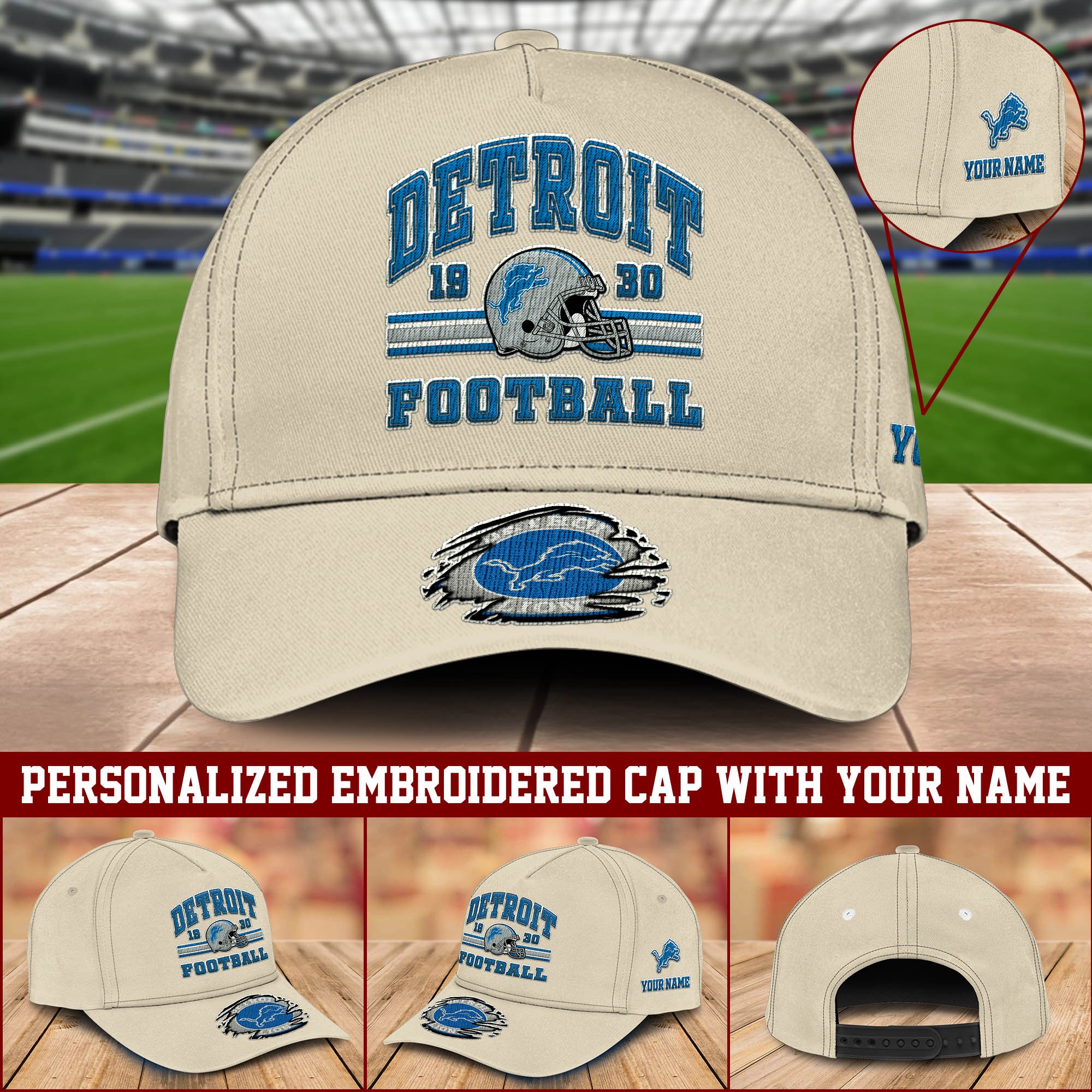 Detroit Lions Embroidered Cap 2024 Version Custom Your Name, Football Team Cap, Gifts For Football Lovers ETHY-60202