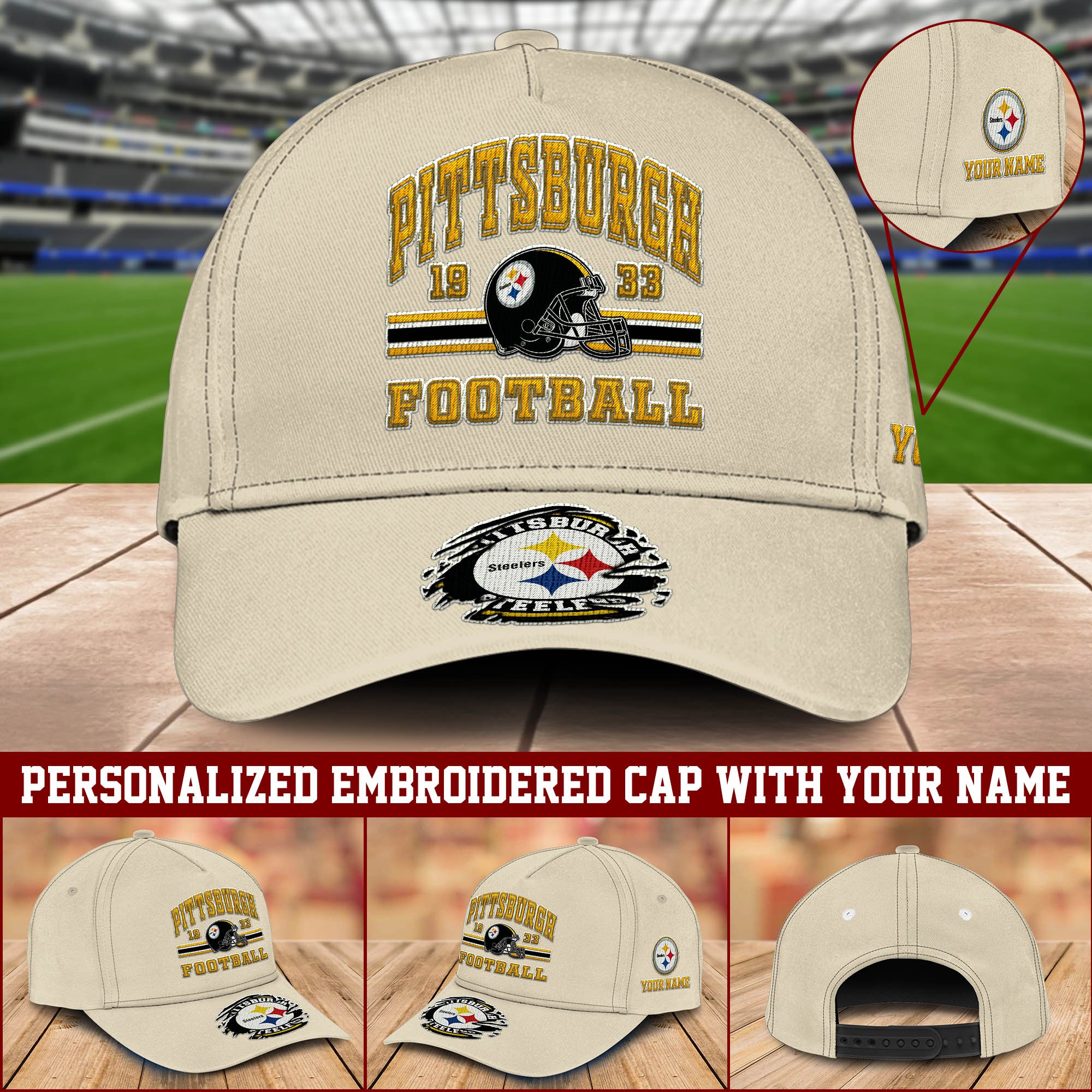 Pittsburgh Steelers Embroidered Cap 2024 Version Custom Your Name, Football Team Cap, Gifts For Football Lovers ETHY-60202