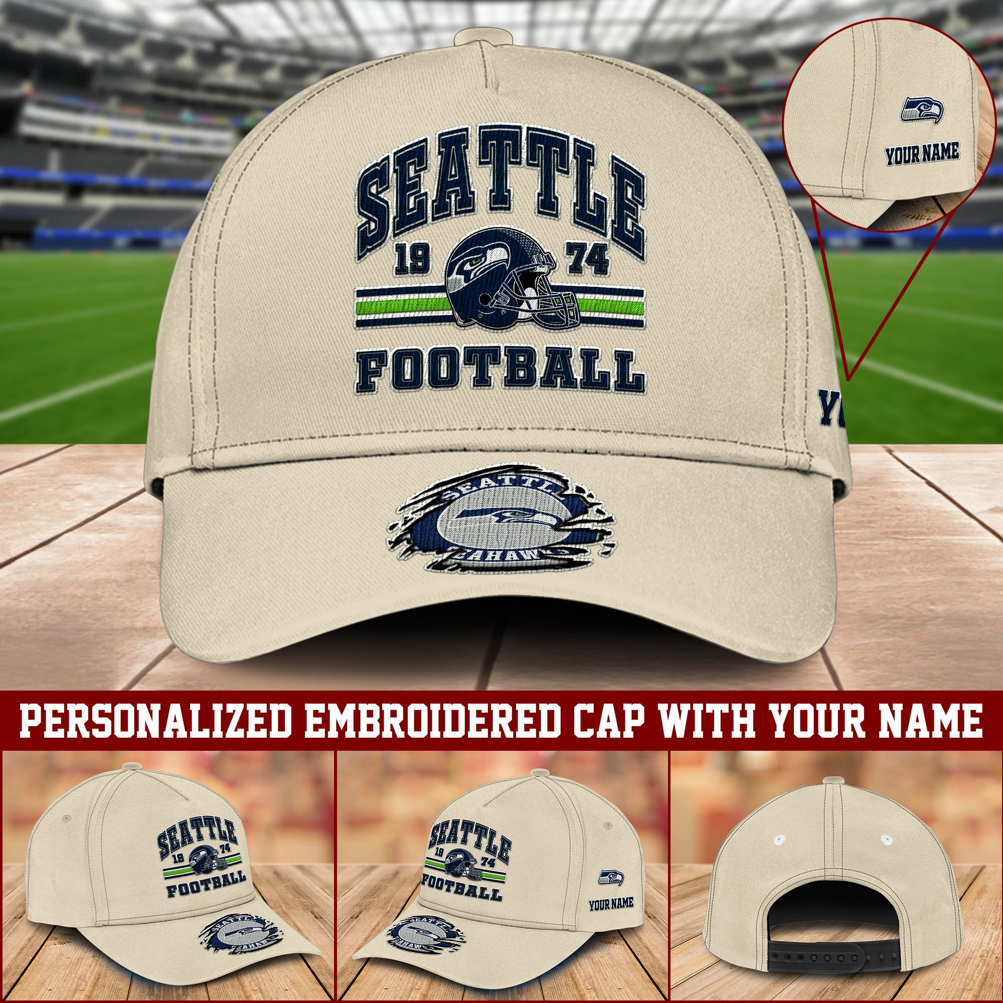 Seattle Seahawks Embroidered Cap 2024 Version Custom Your Name, Football Team Cap, Gifts For Football Lovers ETHY-60202
