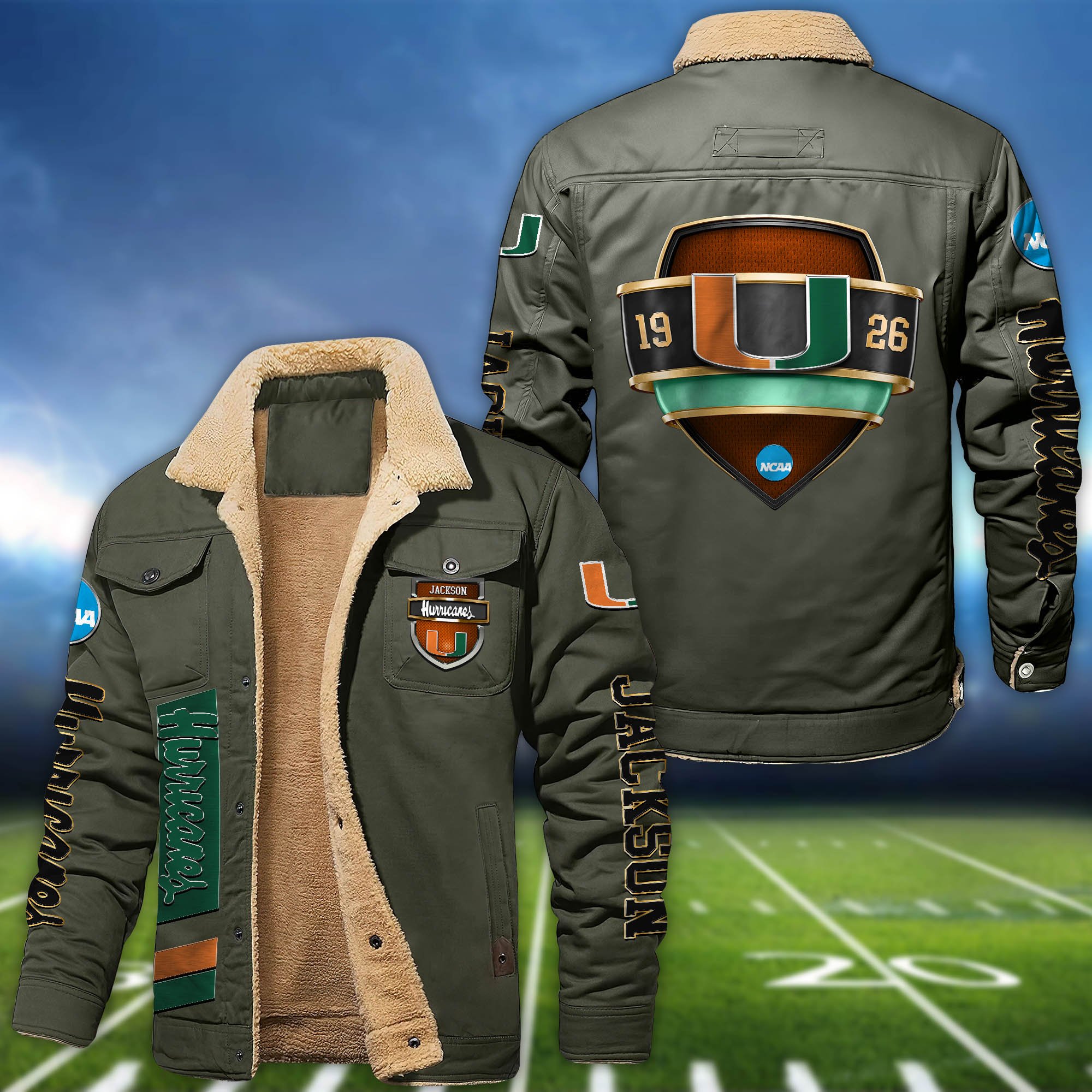 Alternative view of Miami Hurricanes  Fleece Bomber Jacket 2024 Version Personalized Your Name, Jacket For Sport Fan ETHY-62938