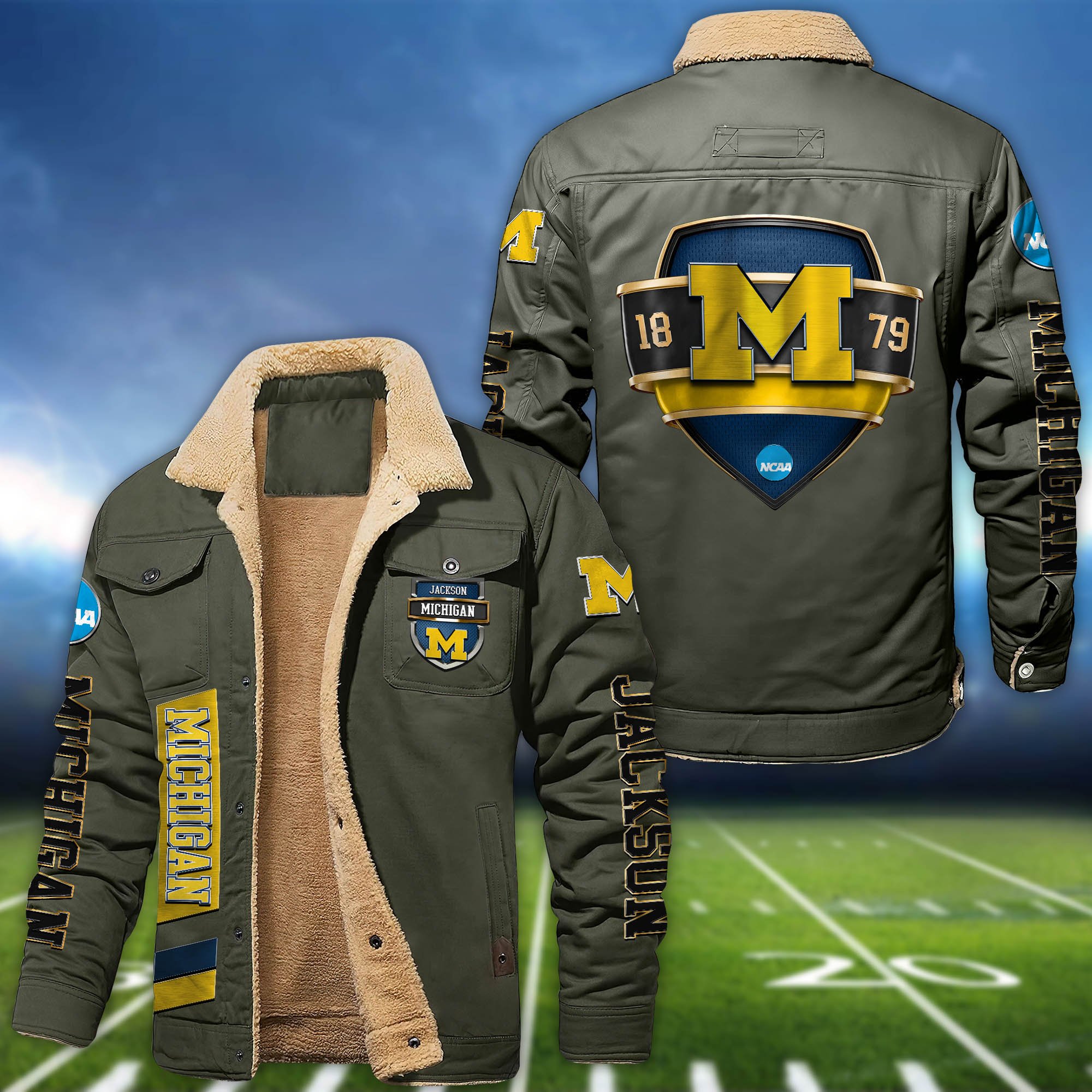 Alternative view of Michigan Wolverines  Fleece Bomber Jacket 2024 Version Personalized Your Name, Jacket For Sport Fan ETHY-62938