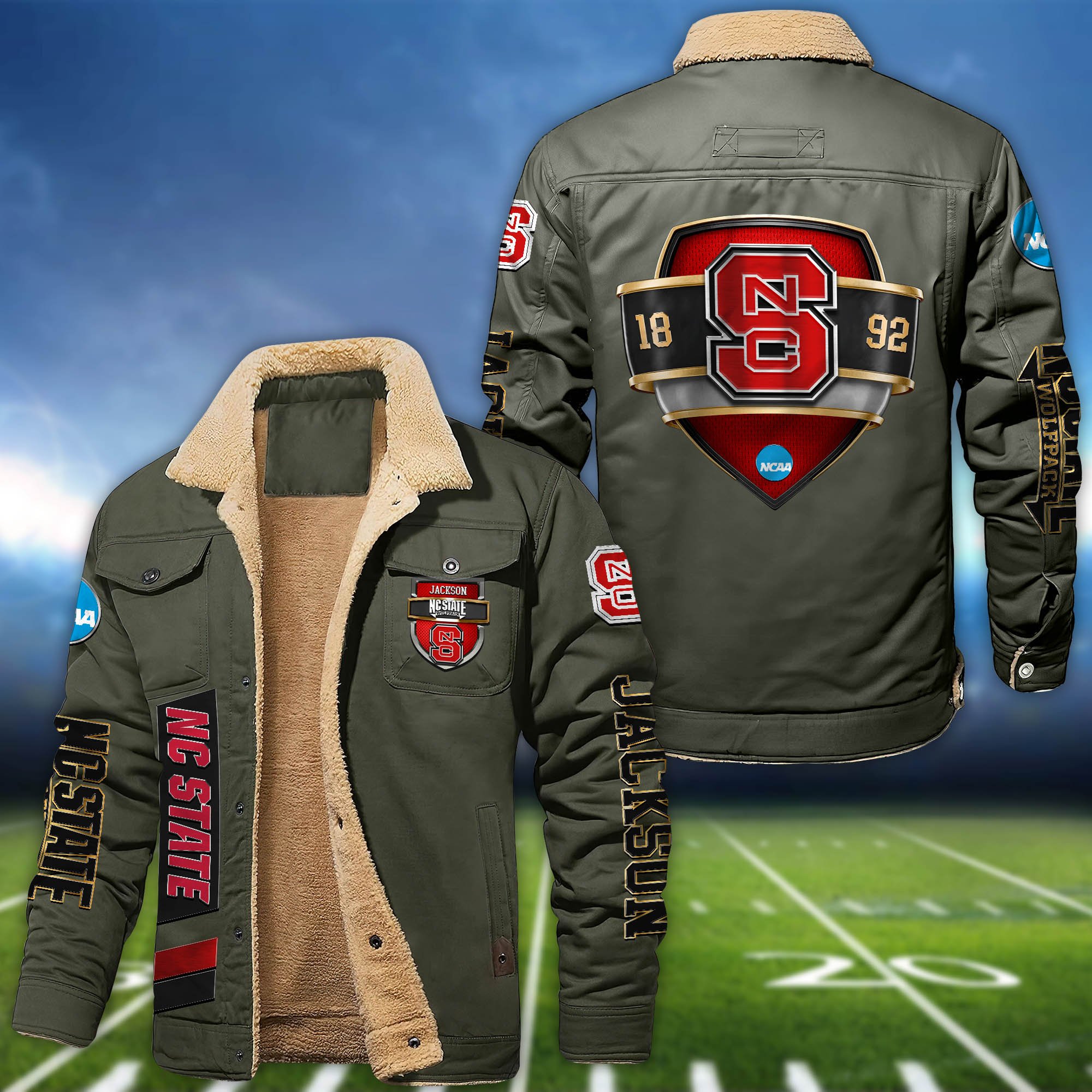 Alternative view of NC State Wolfpack  Fleece Bomber Jacket 2024 Version Personalized Your Name, Jacket For Sport Fan ETHY-62938