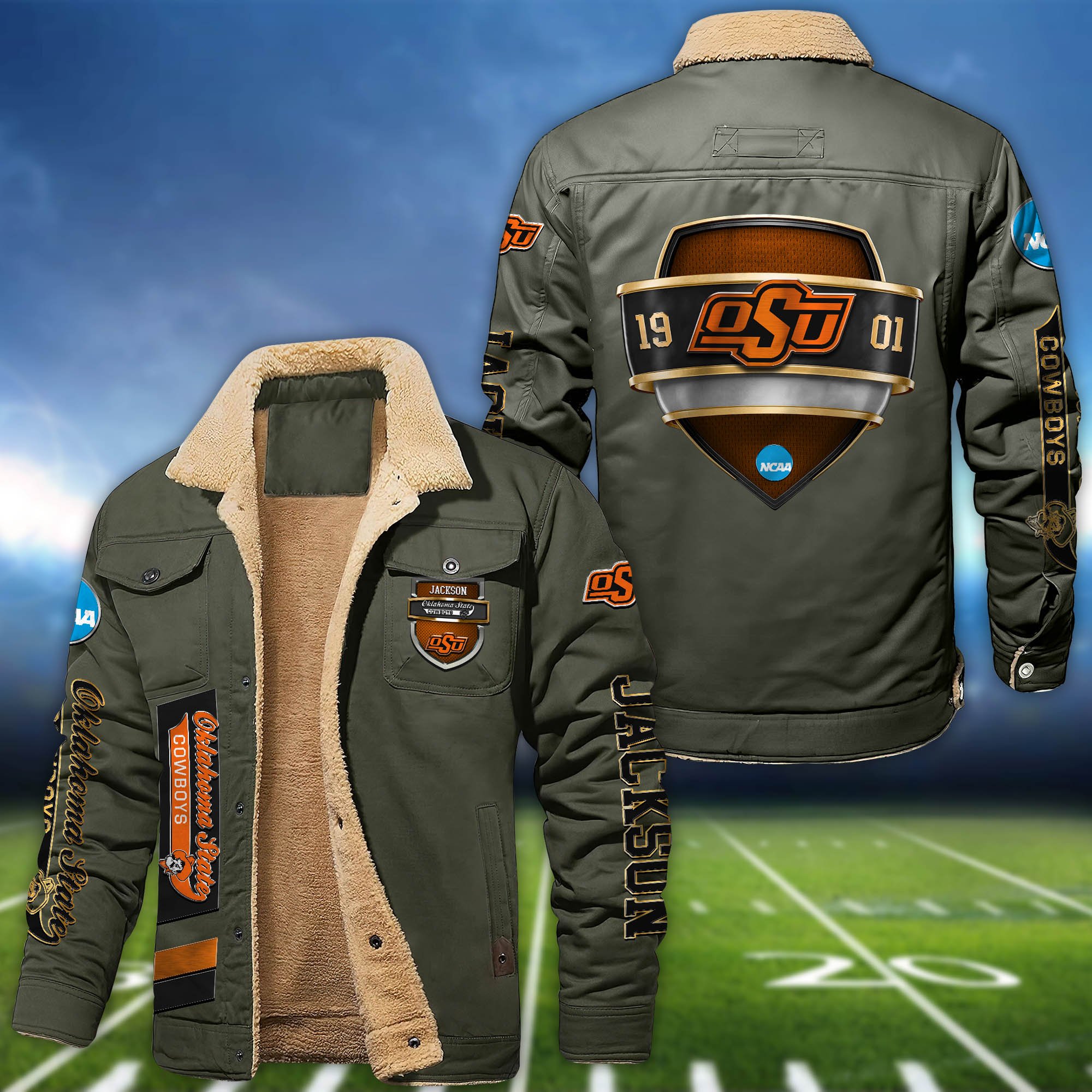 Alternative view of Oklahoma State Cowboys  Fleece Bomber Jacket 2024 Version Personalized Your Name, Jacket For Sport Fan ETHY-62938