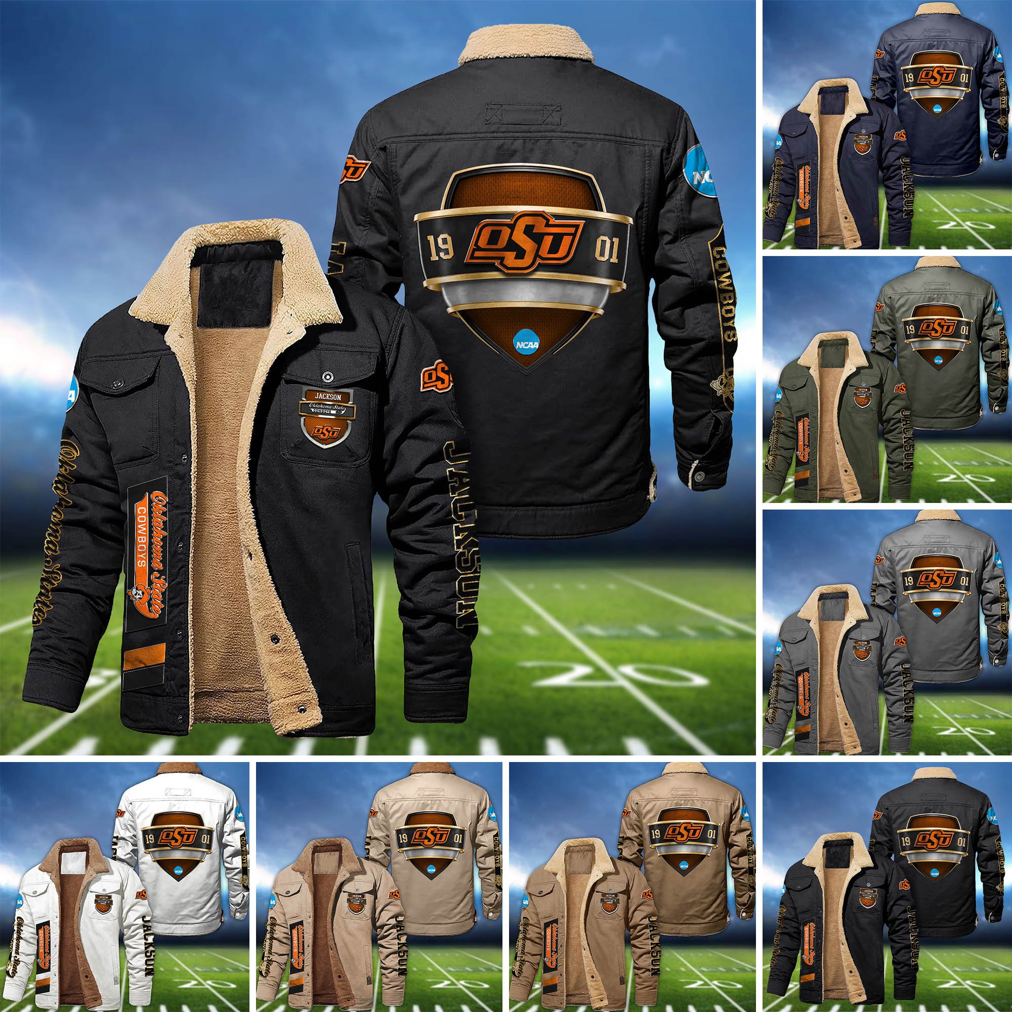 Oklahoma State Cowboys  Fleece Bomber Jacket 2024 Version Personalized Your Name, Jacket For Sport Fan ETHY-62938