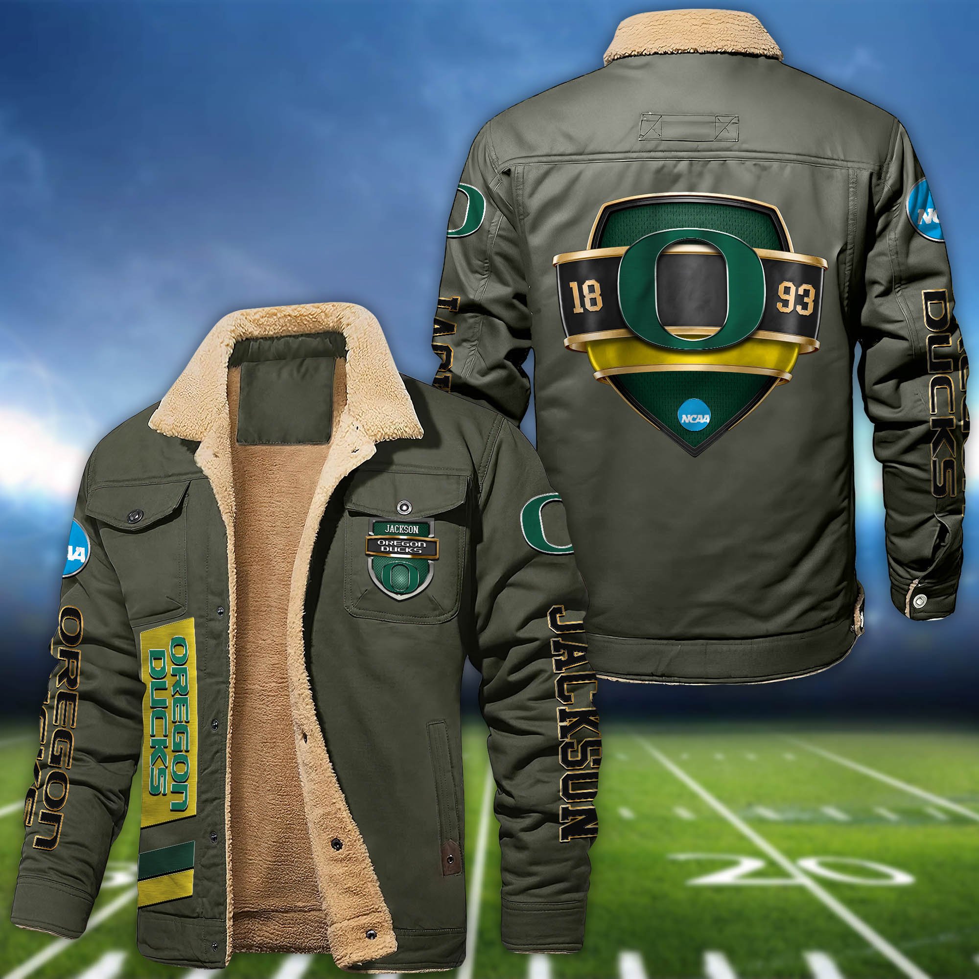 Alternative view of Oregon Ducks  Fleece Bomber Jacket 2024 Version Personalized Your Name, Jacket For Sport Fan ETHY-62938