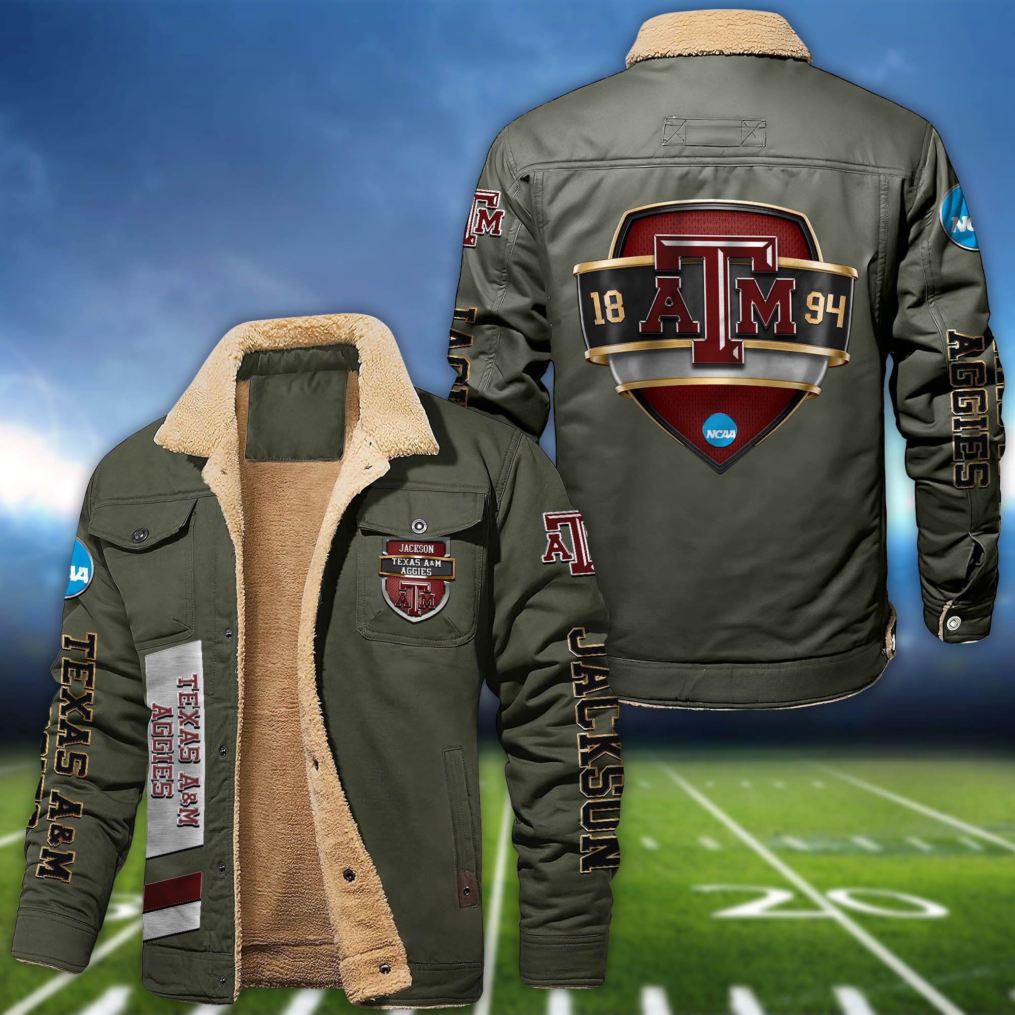 Alternative view of Texas A&M Aggies  Fleece Bomber Jacket 2024 Version Personalized Your Name, Jacket For Sport Fan ETHY-62938