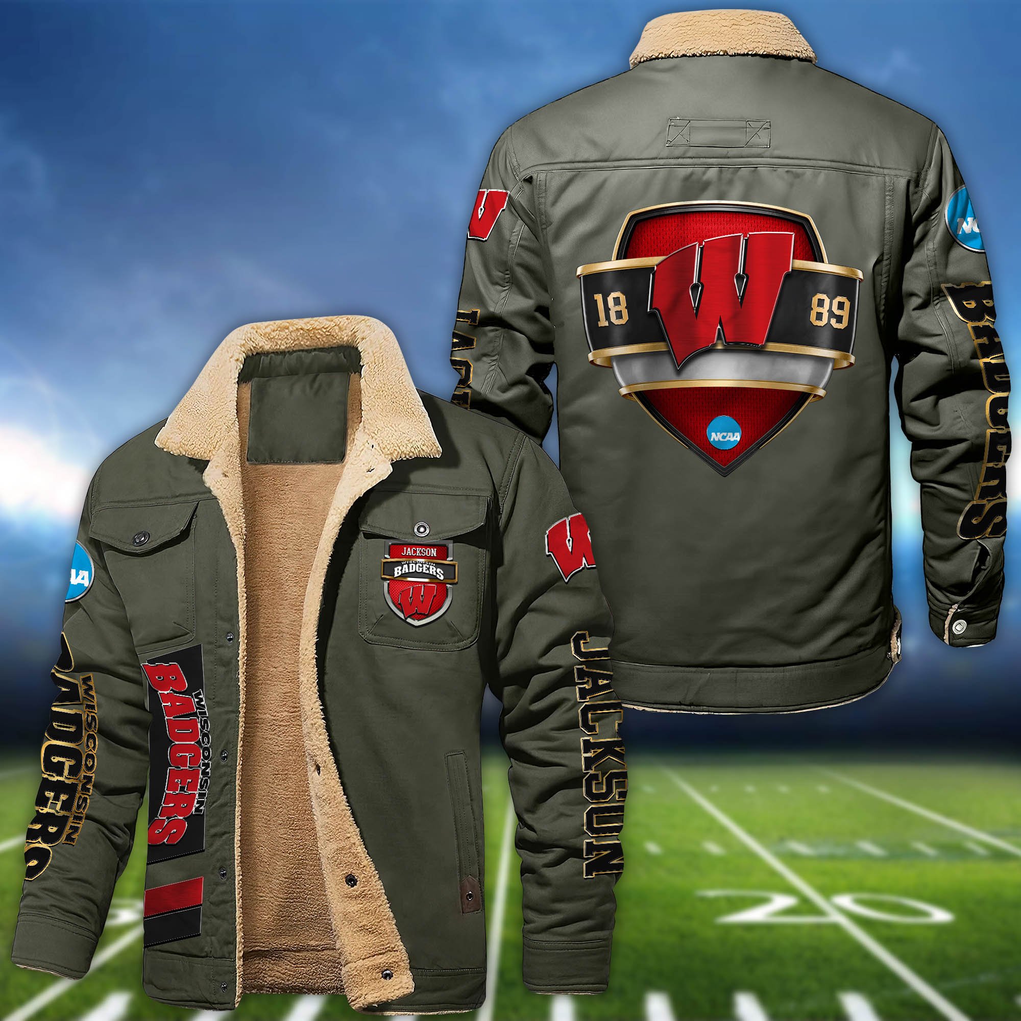 Alternative view of Wisconsin Badgers  Fleece Bomber Jacket 2024 Version Personalized Your Name, Jacket For Sport Fan ETHY-62938