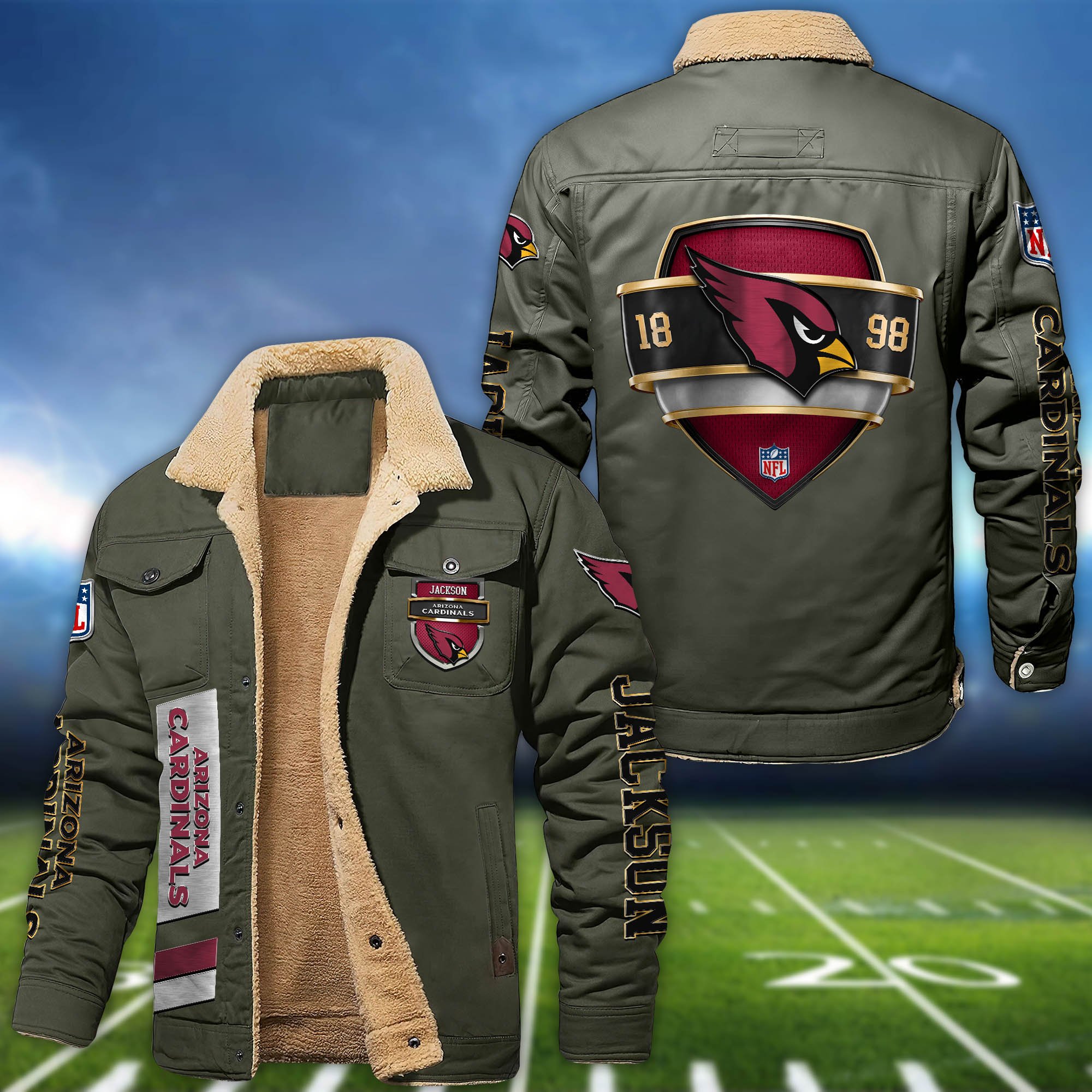 Alternative view of Arizona Cardinals  Fleece Bomber Jacket 2024 Version Personalized Your Name, Jacket For Sport Fan ETHY-62938