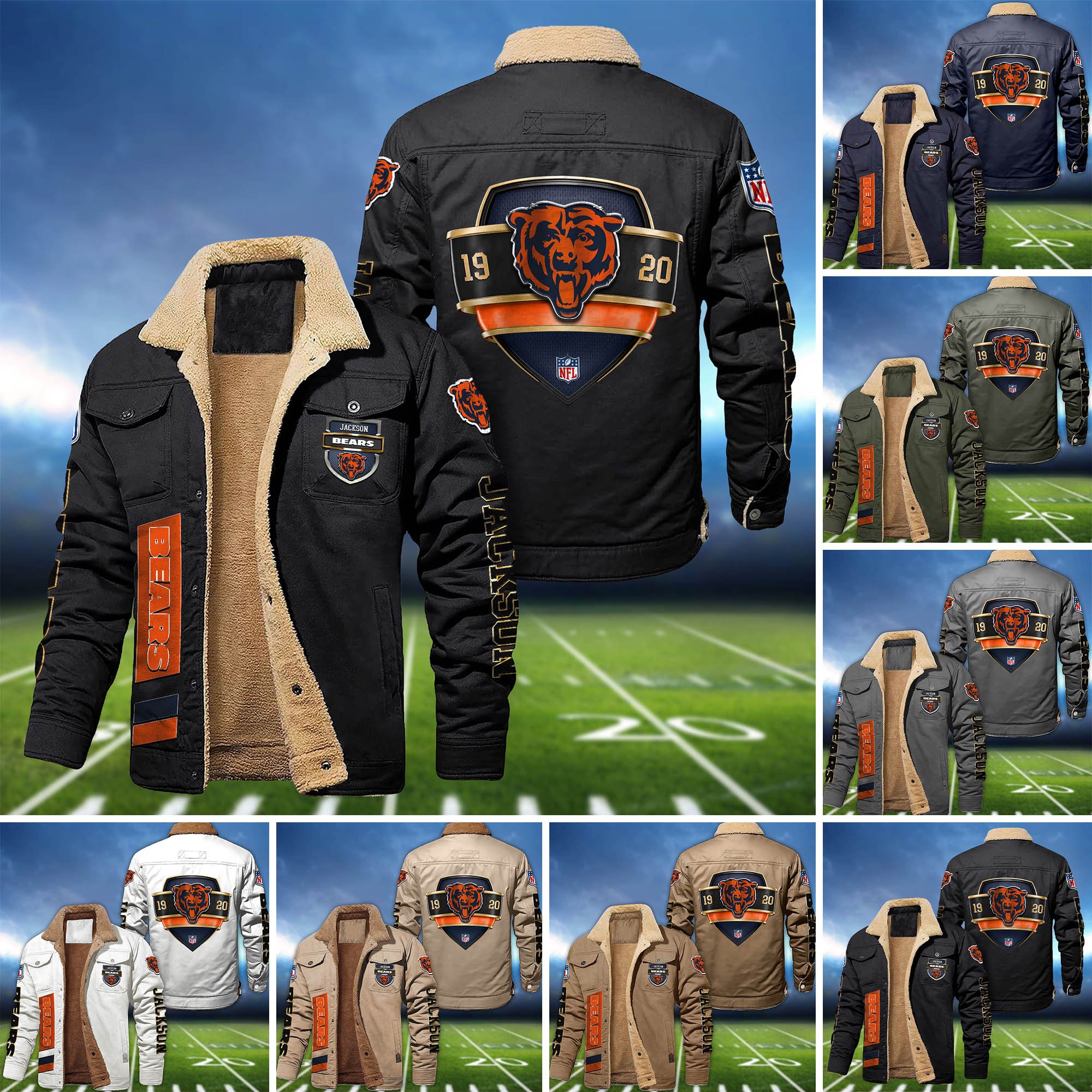 Chicago Bears  Fleece Bomber Jacket 2024 Version Personalized Your Name, Jacket For Sport Fan ETHY-62938