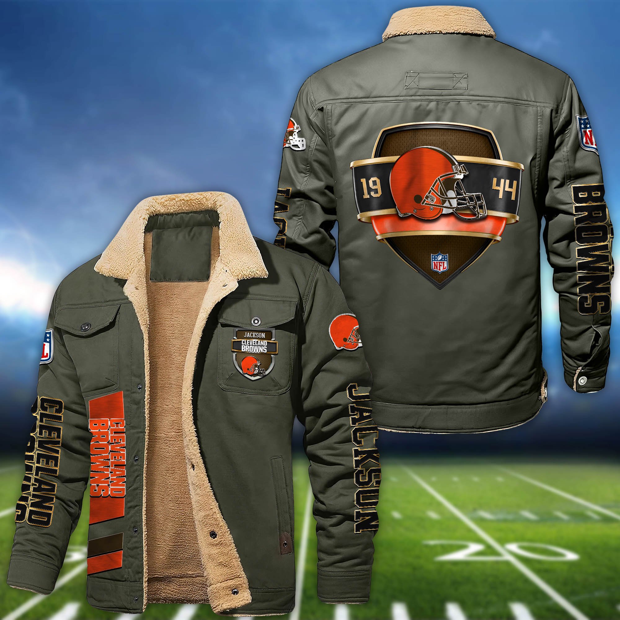 Alternative view of Cleveland Browns  Fleece Bomber Jacket 2024 Version Personalized Your Name, Jacket For Sport Fan ETHY-62938