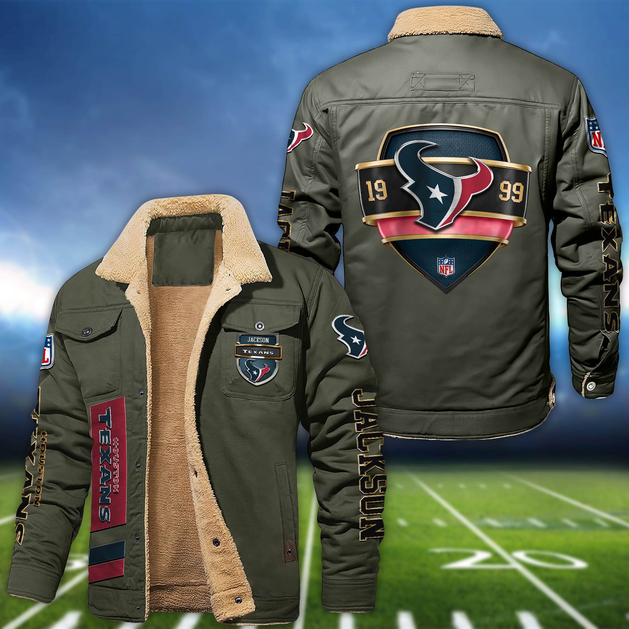 Alternative view of Houston Texans  Fleece Bomber Jacket 2024 Version Personalized Your Name, Jacket For Sport Fan ETHY-62938