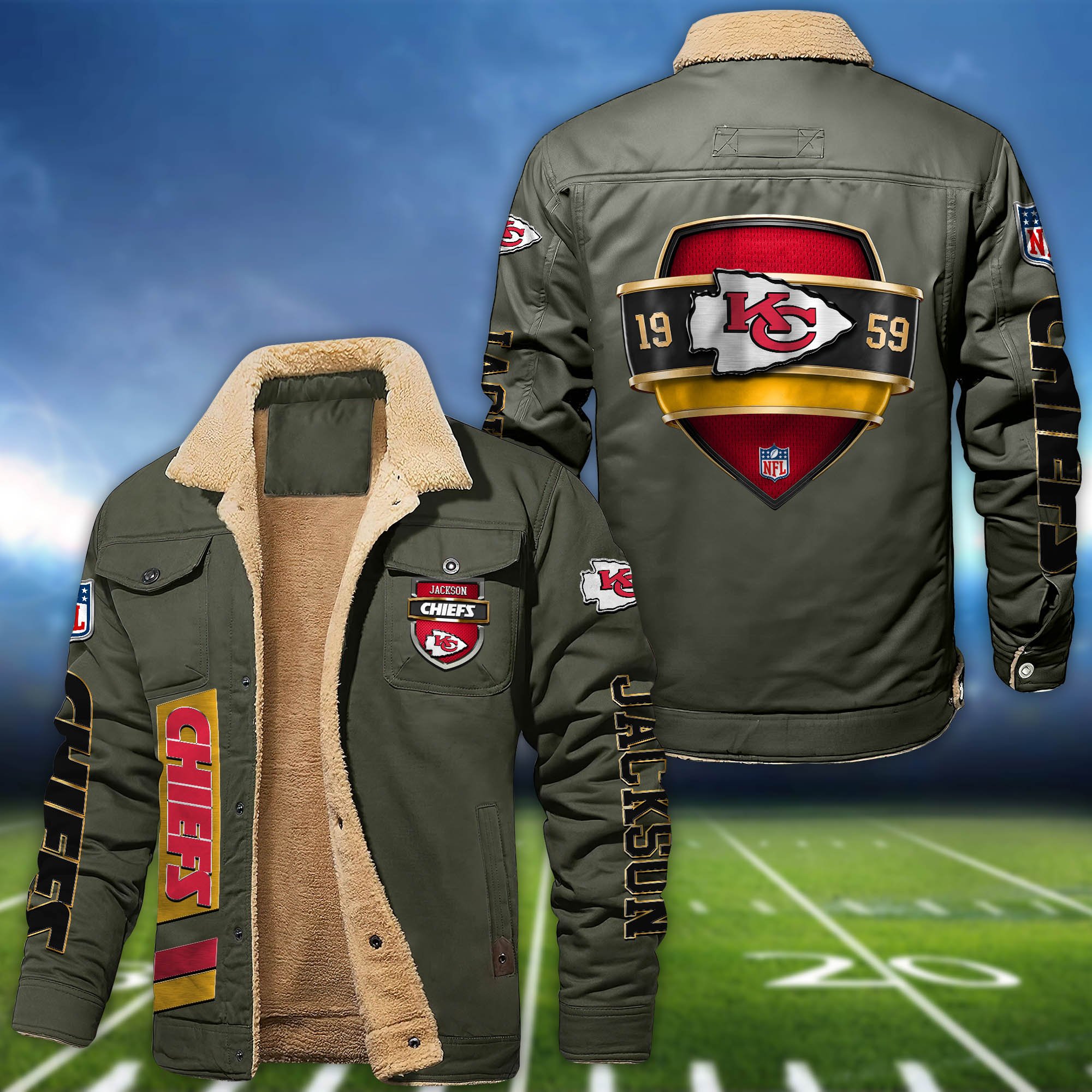 Alternative view of Kansas City Chiefs  Fleece Bomber Jacket 2024 Version Personalized Your Name, Jacket For Sport Fan ETHY-62938