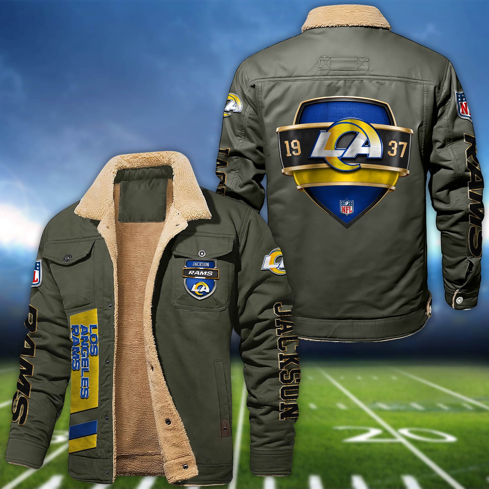 Alternative view of Los Angeles Rams  Fleece Bomber Jacket 2024 Version Personalized Your Name, Jacket For Sport Fan ETHY-62938