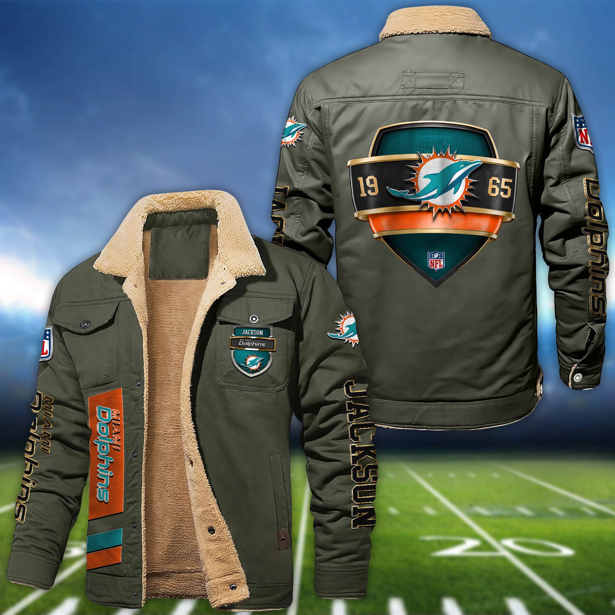 Alternative view of Miami Dolphins  Fleece Bomber Jacket 2024 Version Personalized Your Name, Jacket For Sport Fan ETHY-62938