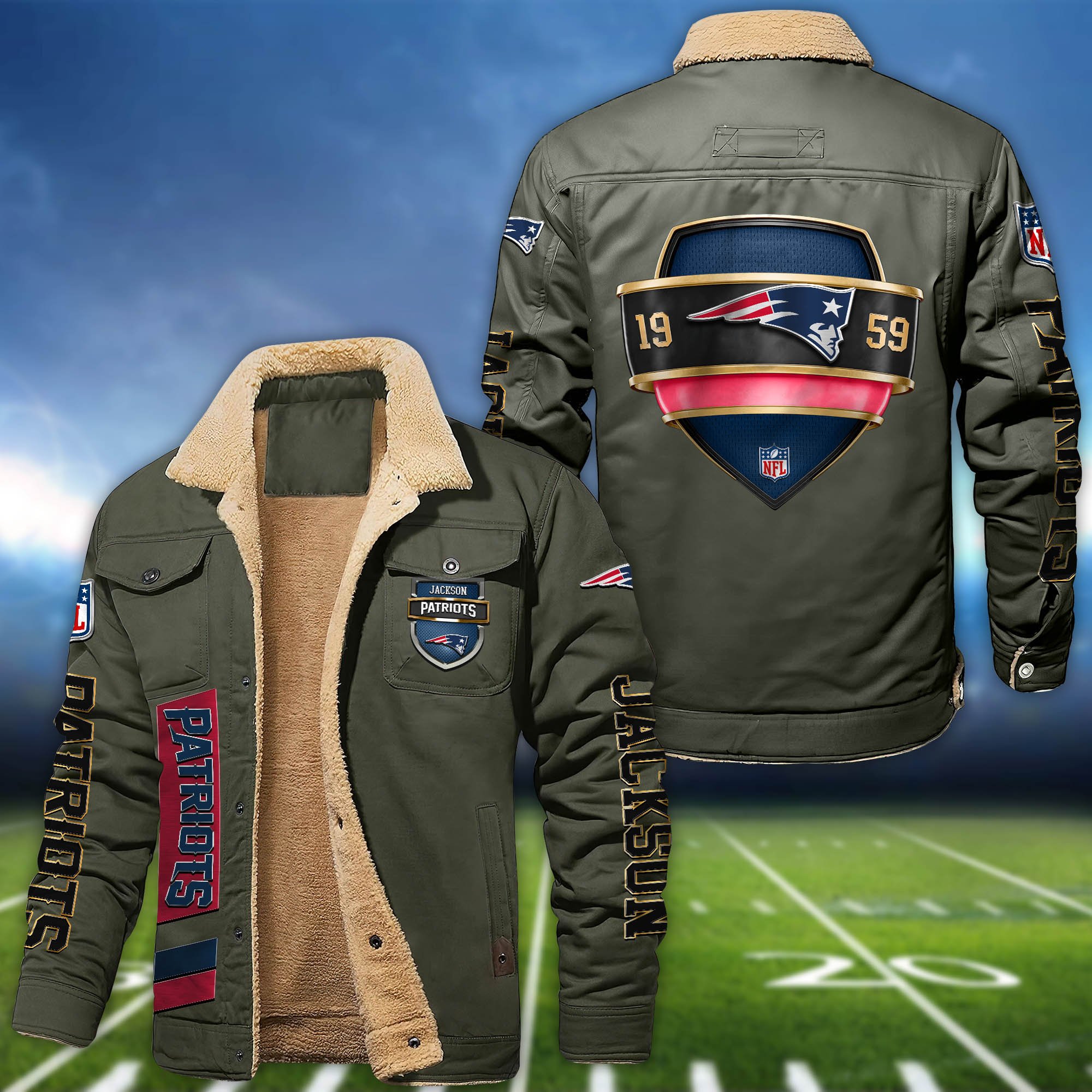 Alternative view of New England Patriots  Fleece Bomber Jacket 2024 Version Personalized Your Name, Jacket For Sport Fan ETHY-62938