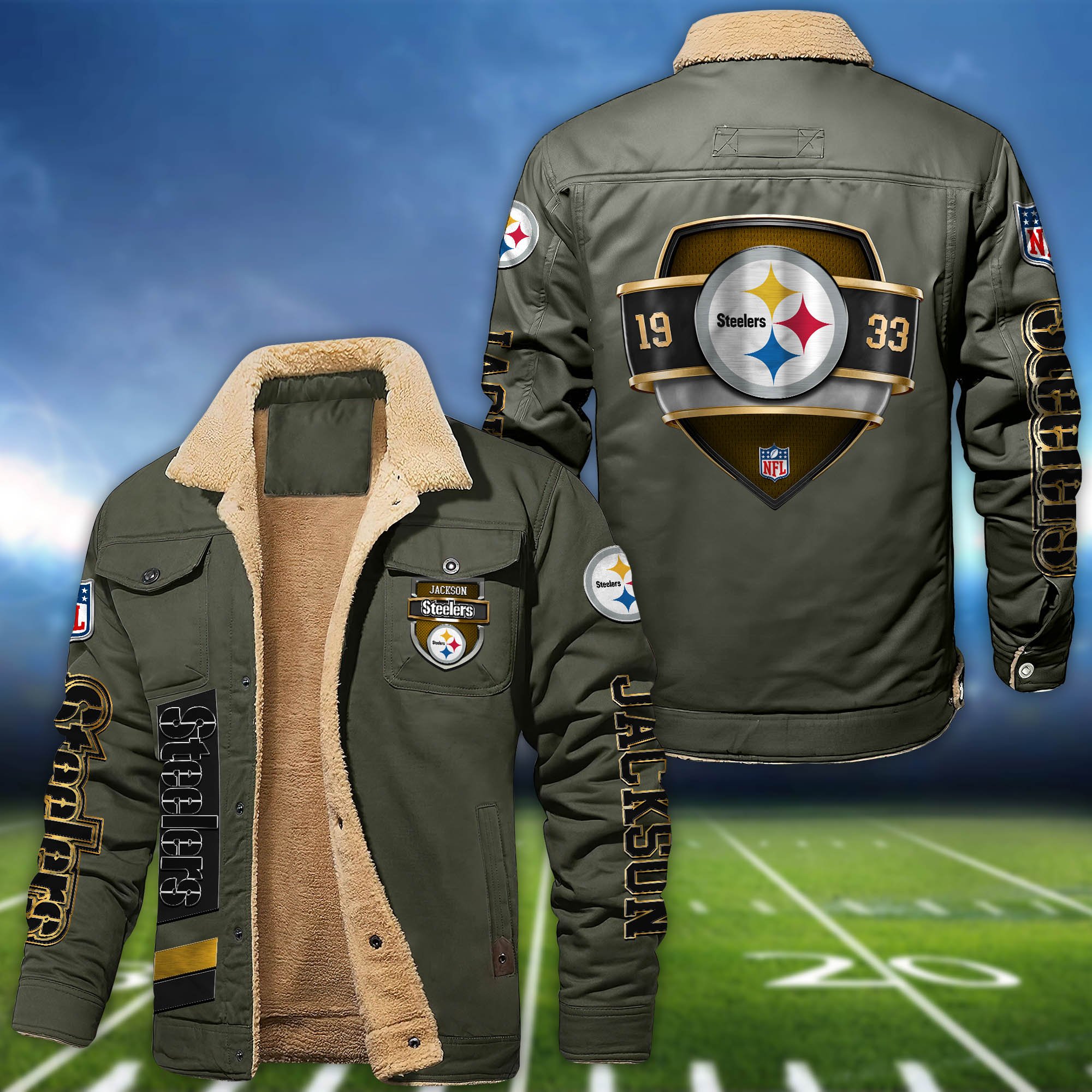 Alternative view of Pittsburgh Steelers  Fleece Bomber Jacket 2024 Version Personalized Your Name, Jacket For Sport Fan ETHY-62938