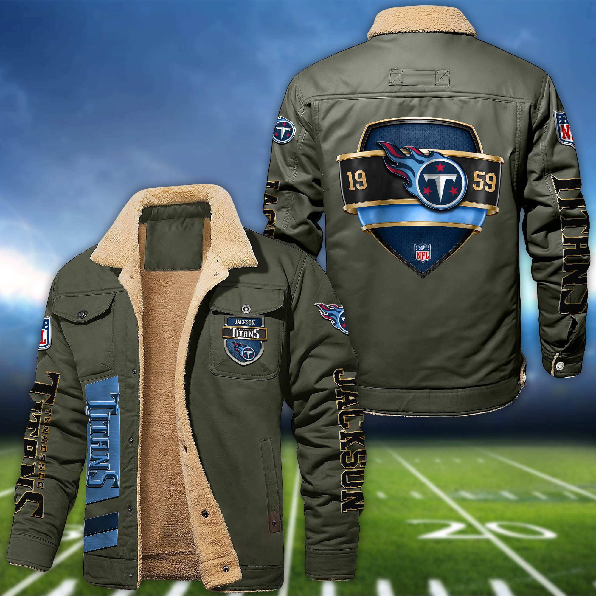 Alternative view of Tennessee Titans  Fleece Bomber Jacket 2024 Version Personalized Your Name, Jacket For Sport Fan ETHY-62938