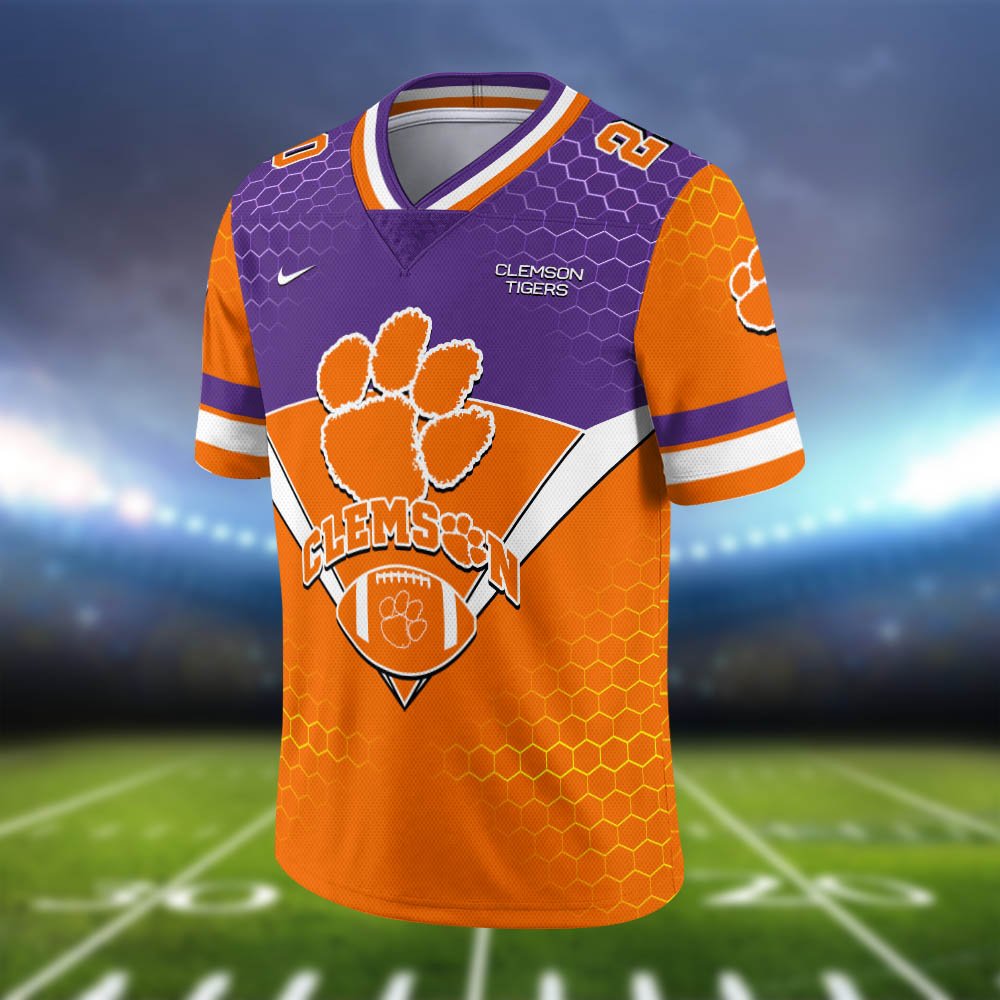 Alternative view of Clemson Tigers Vneck Football Jersey 2024 Version Personalized Your Name And Number, Sport Shirt, Sport Gifts ETHY-62990