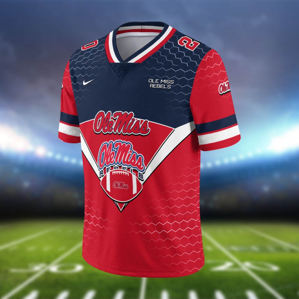 Alternative view of Ole Miss Rebels Vneck Football Jersey 2024 Version Personalized Your Name And Number, Sport Shirt, Sport Gifts ETHY-62990
