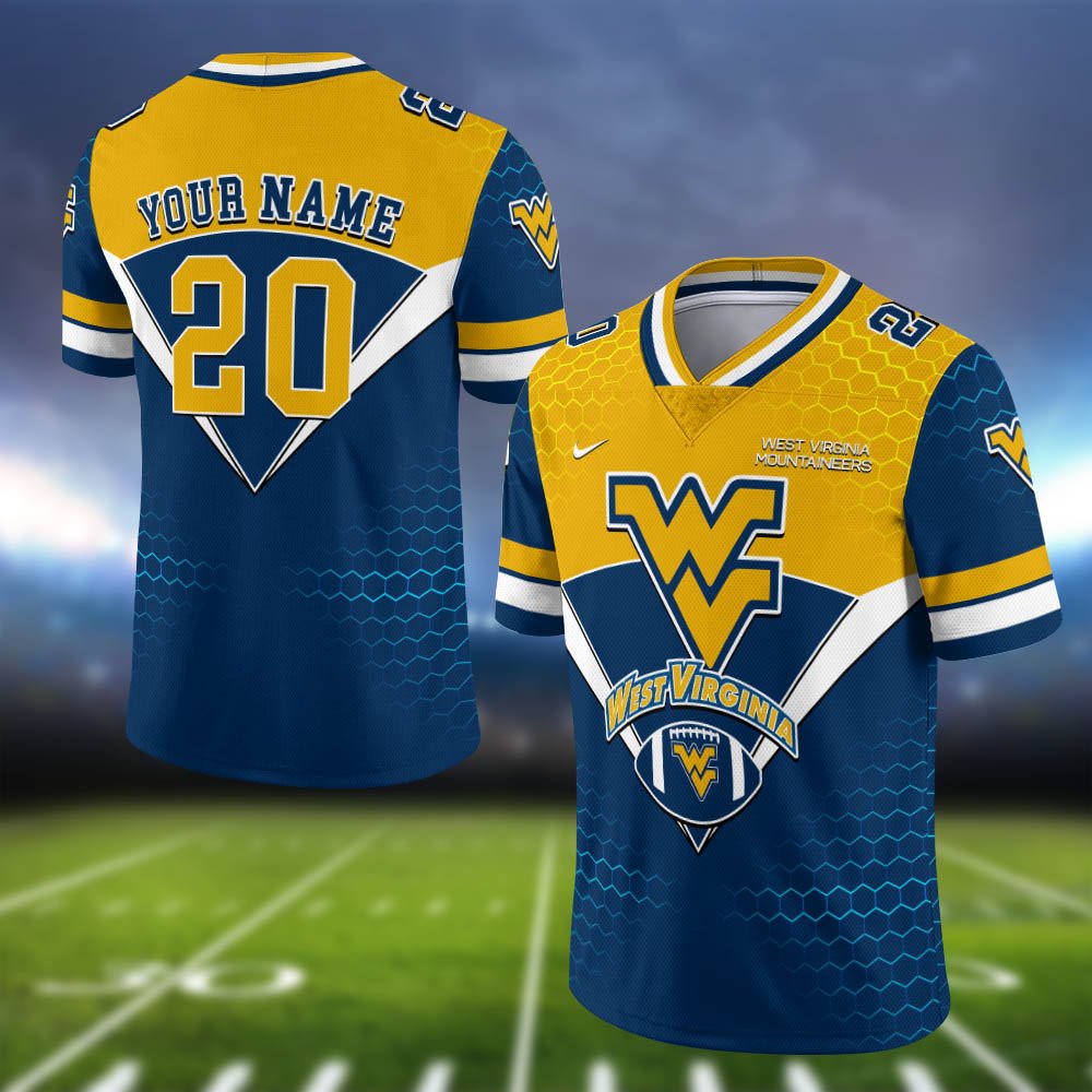 West Virginia Mountaineers Vneck Football Jersey 2024 Version Personalized Your Name And Number, Sport Shirt, Sport Gifts ETHY-62990