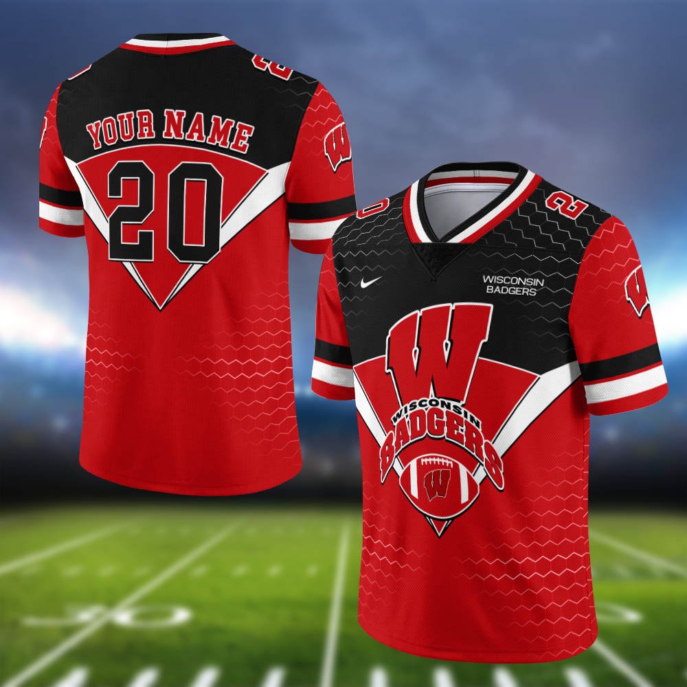 Wisconsin Badgers Vneck Football Jersey 2024 Version Personalized Your Name And Number, Sport Shirt, Sport Gifts ETHY-62990