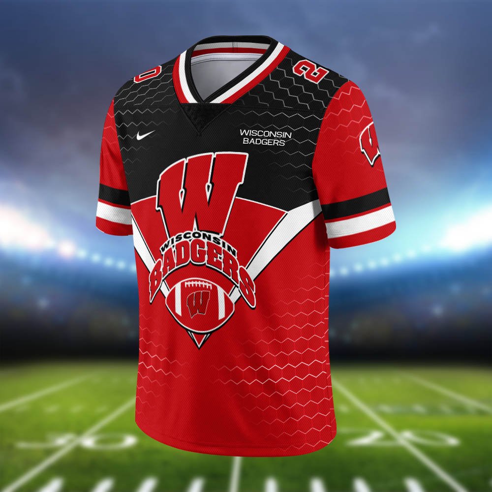 Alternative view of Wisconsin Badgers Vneck Football Jersey 2024 Version Personalized Your Name And Number, Sport Shirt, Sport Gifts ETHY-62990