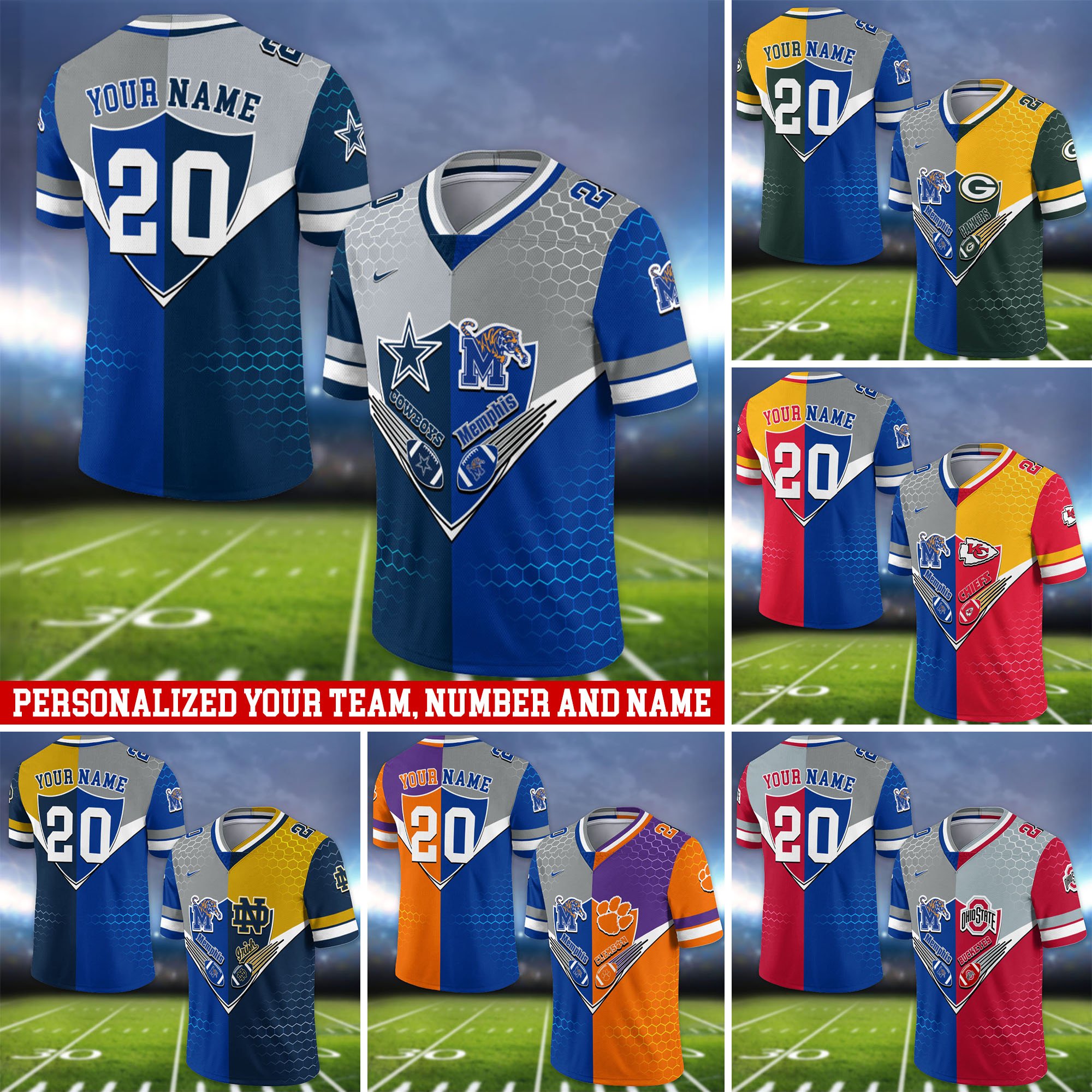 Memphis Tigers Vneck Football Jersey 2024 Version Custom Your Team Number And Name, Sport Shirts, Sport Gifts ETHY-62997