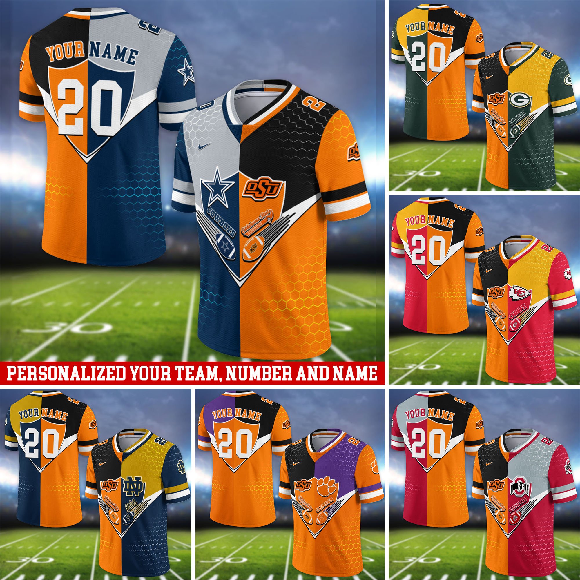 Oklahoma State Cowboys Vneck Football Jersey 2024 Version Custom Your Team Number And Name, Sport Shirts, Sport Gifts ETHY-62997