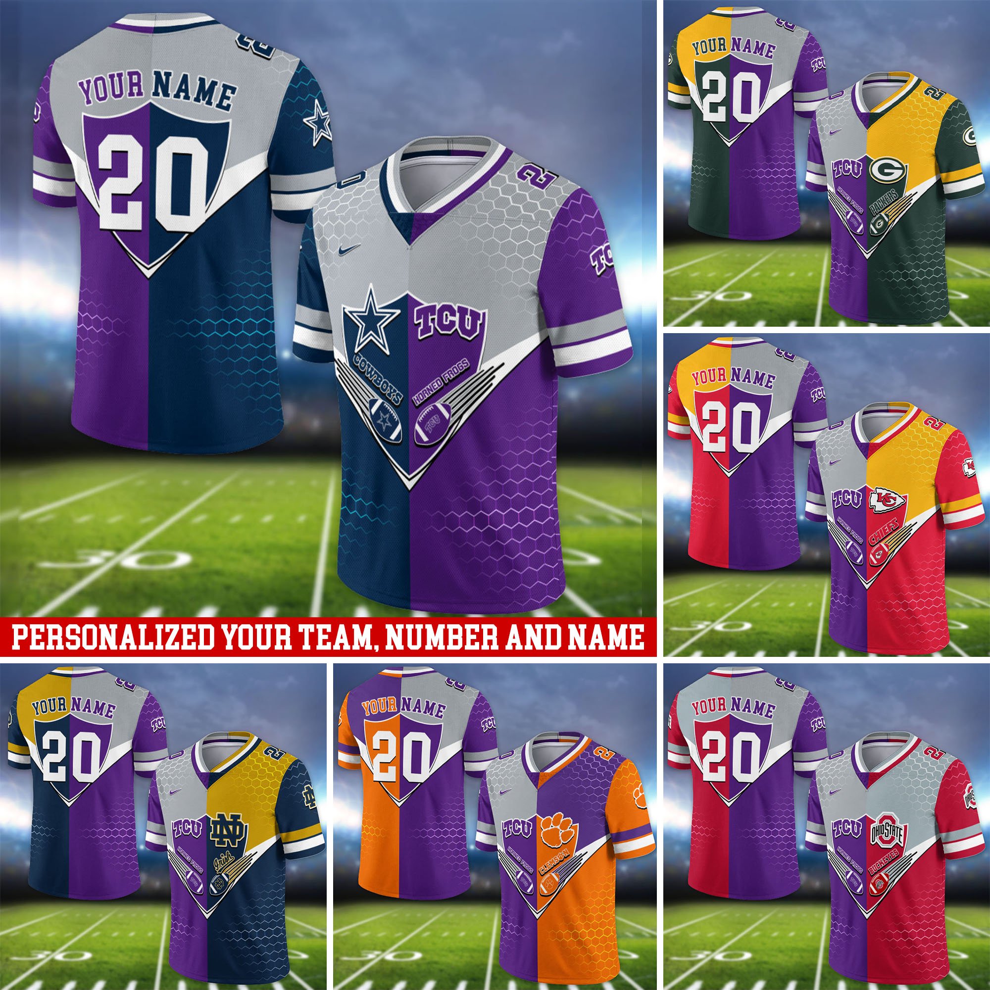 TCU Horned Frogs Vneck Football Jersey 2024 Version Custom Your Team Number And Name, Sport Shirts, Sport Gifts ETHY-62997