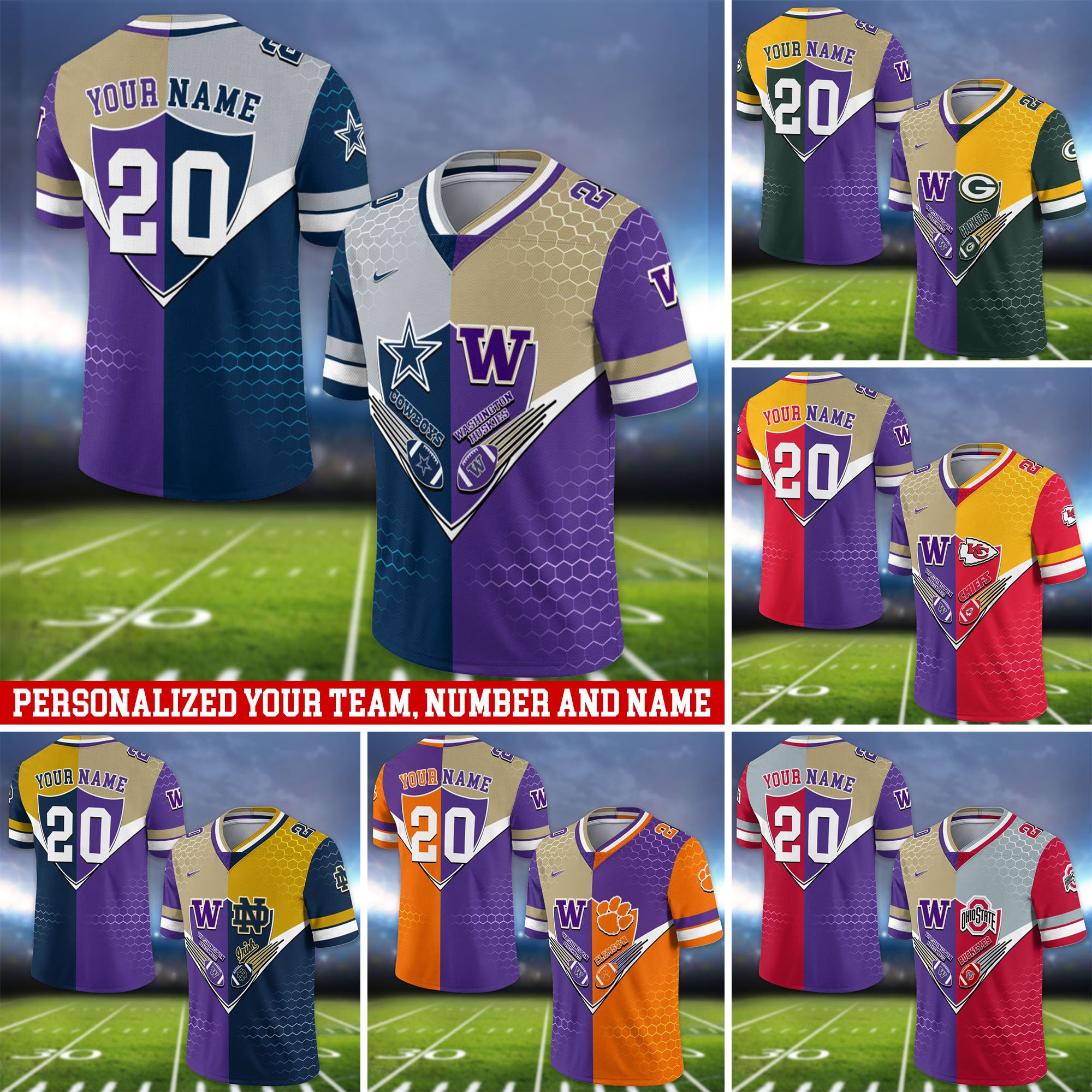 Washington Huskies Vneck Football Jersey 2024 Version Custom Your Team Number And Name, Sport Shirts, Sport Gifts ETHY-62997