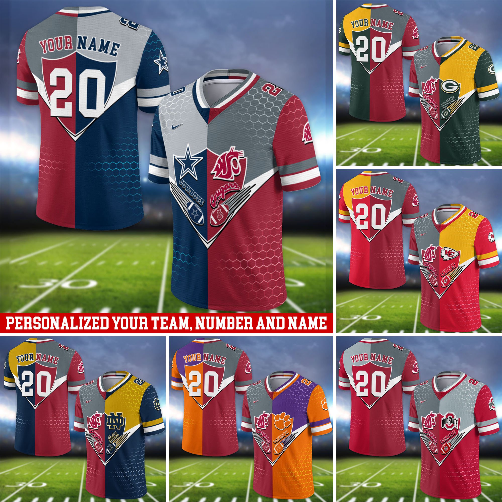 Washington State Cougars Vneck Football Jersey 2024 Version Custom Your Team Number And Name, Sport Shirts, Sport Gifts ETHY-62997