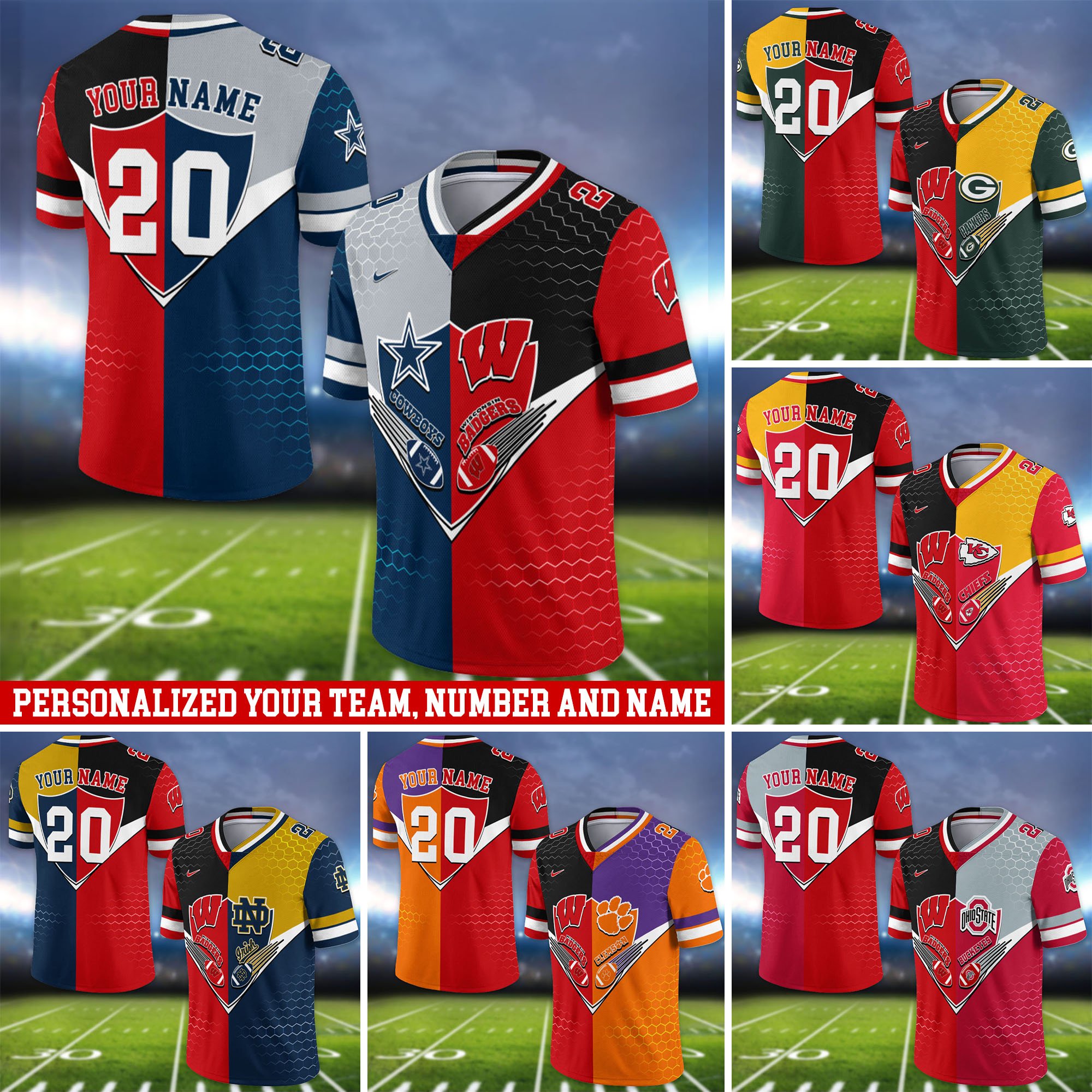 Wisconsin Badgers Vneck Football Jersey 2024 Version Custom Your Team Number And Name, Sport Shirts, Sport Gifts ETHY-62997