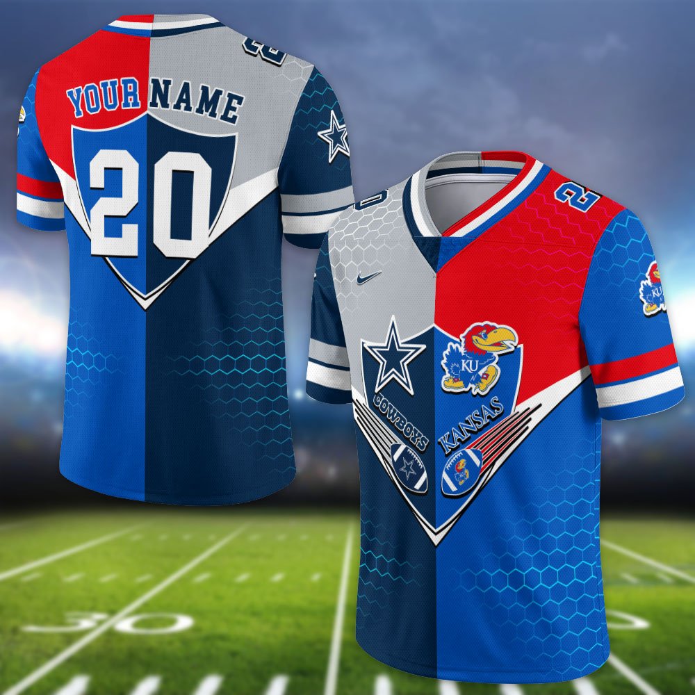 Alternative view of Kansas Jayhawks Vneck Football Jersey 2024 Version Custom Your Team Number And Name, Sport Shirts, Sport Gifts ETHY-62997