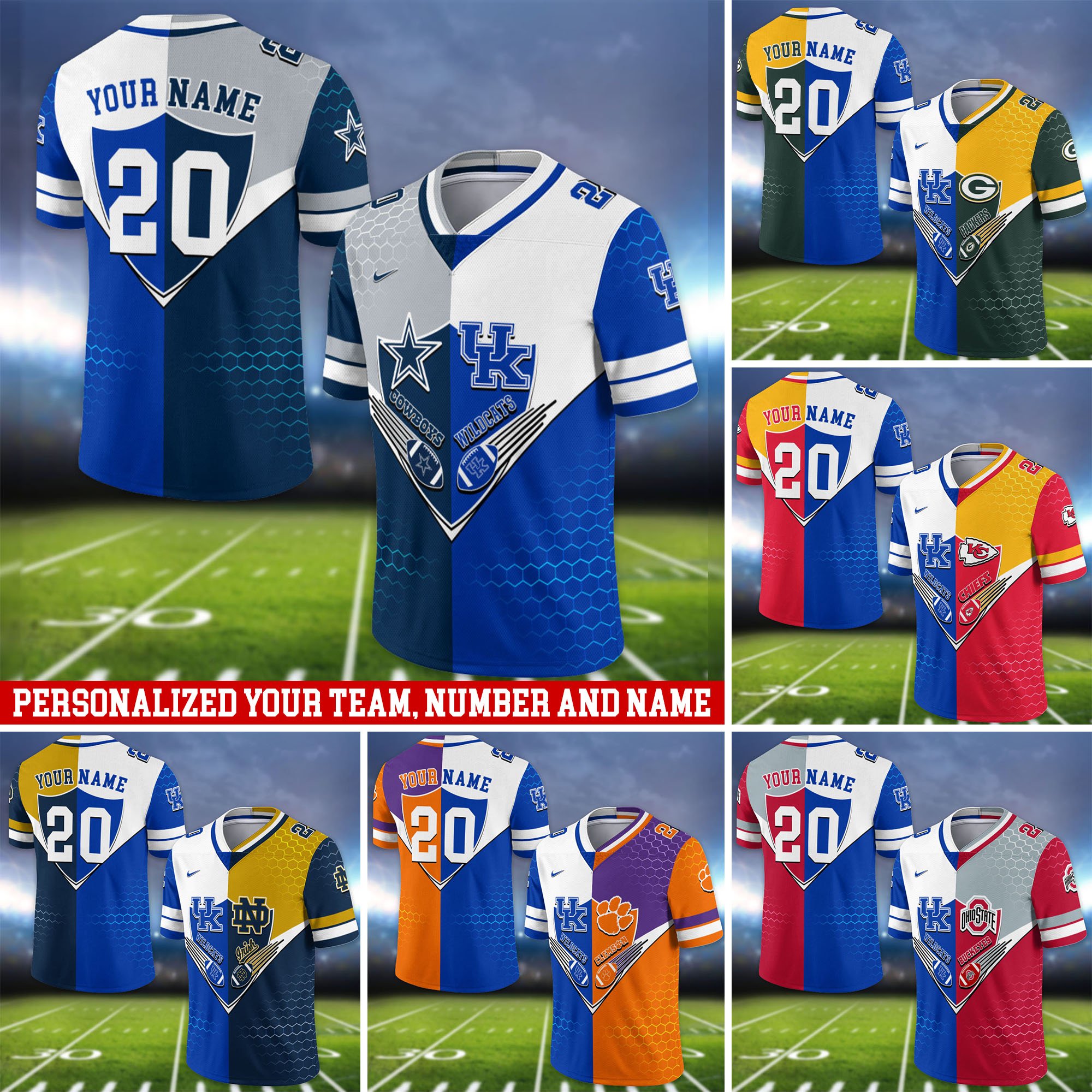 Kentucky Wildcats Vneck Football Jersey 2024 Version Custom Your Team Number And Name, Sport Shirts, Sport Gifts ETHY-62997