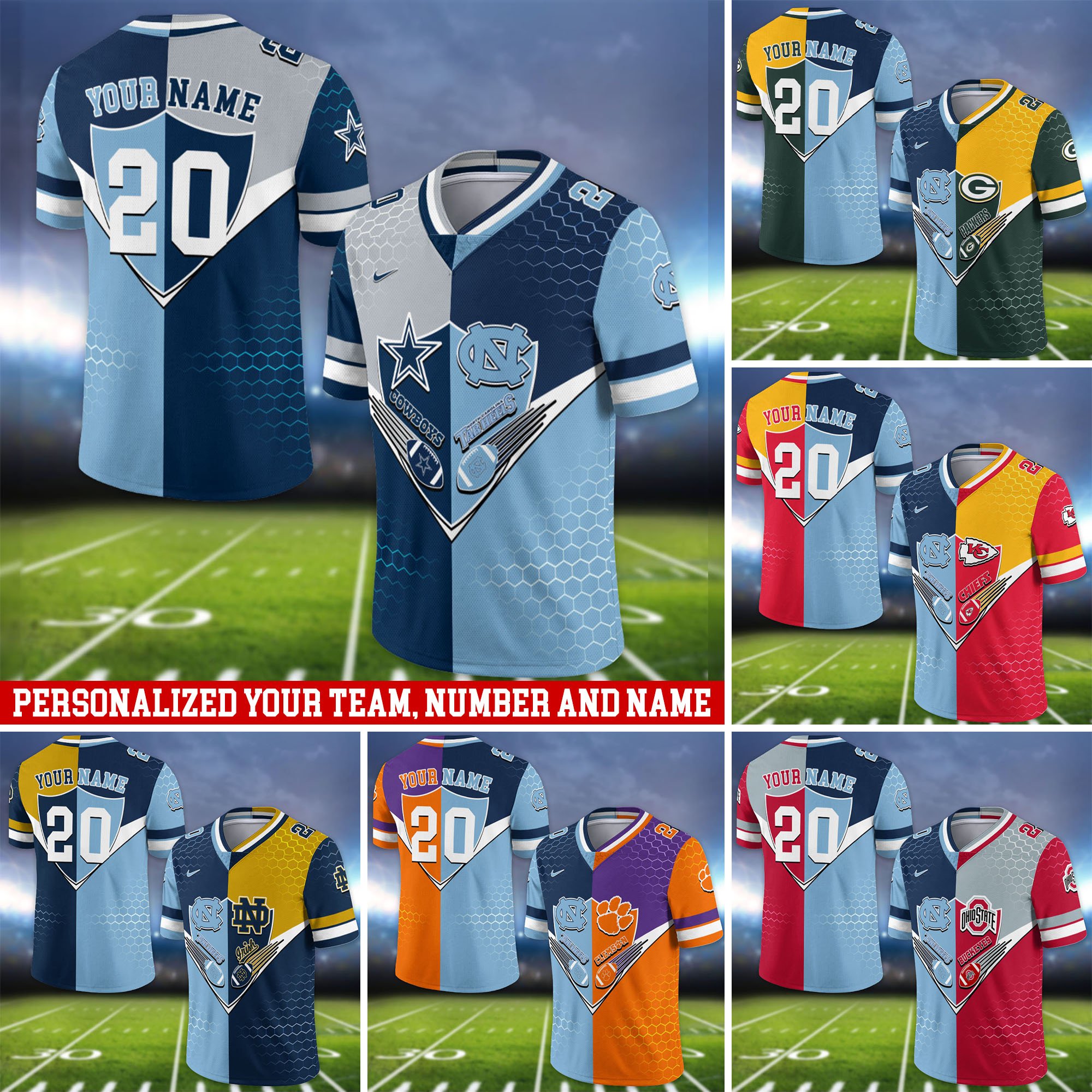 North Carolina Tar Heels Vneck Football Jersey 2024 Version Custom Your Team Number And Name, Sport Shirts, Sport Gifts ETHY-62997