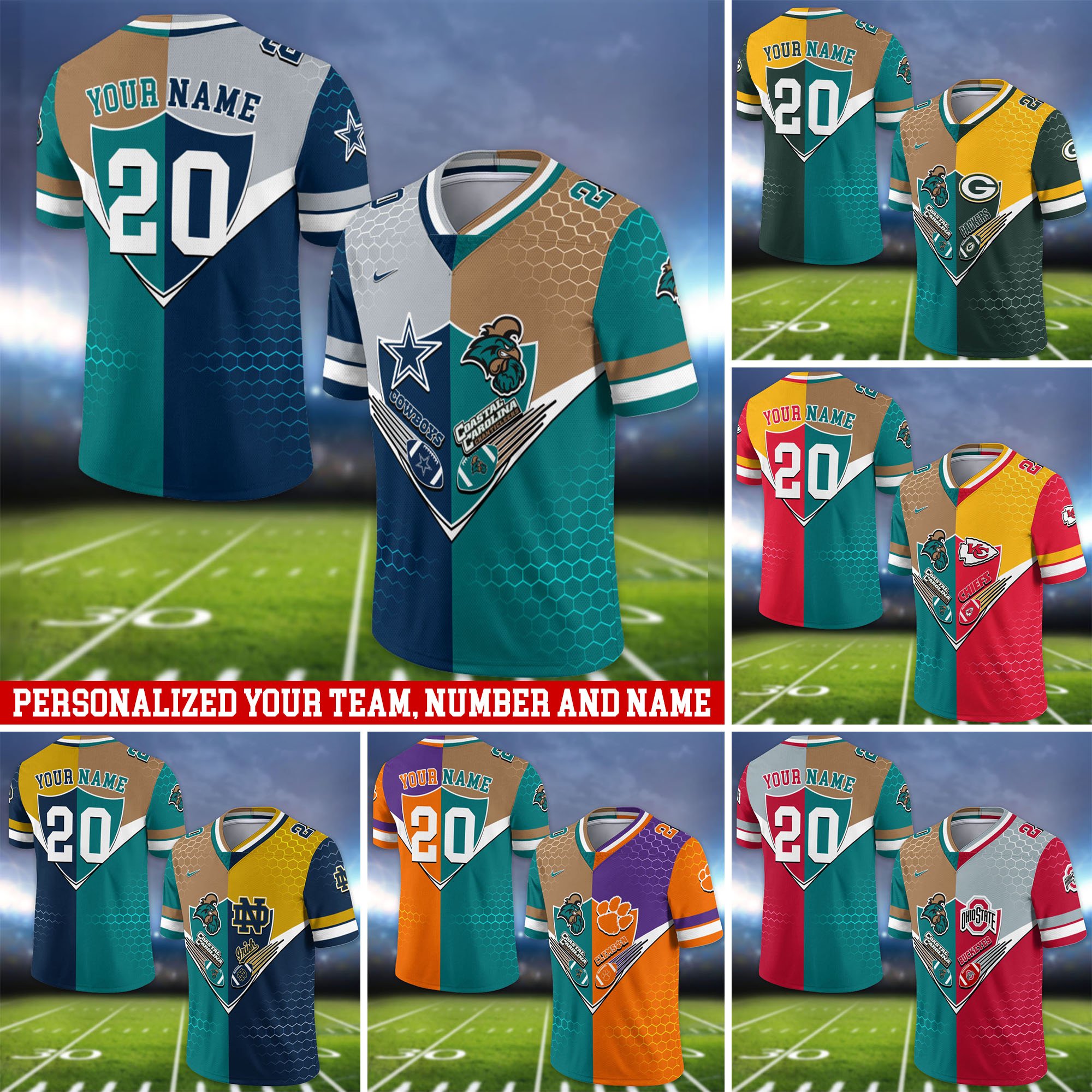 Coastal Carolina Chanticleers Vneck Football Jersey 2024 Version Custom Your Team Number And Name, Sport Shirts, Sport Gifts ETHY-62997