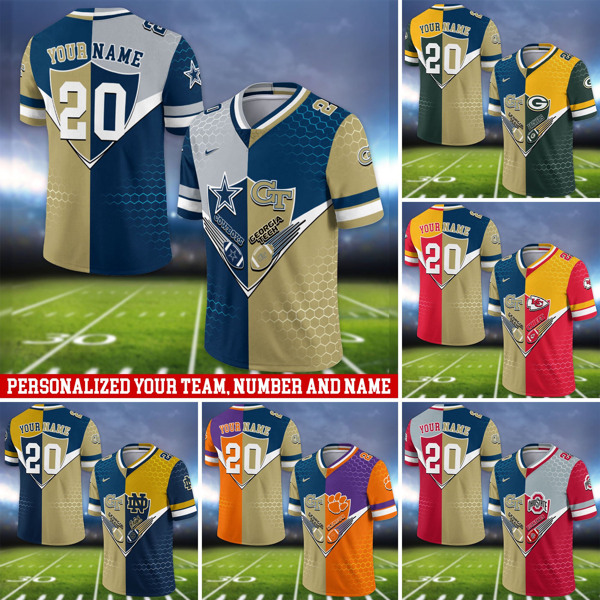 Georgia Tech Yellow Jackets Vneck Football Jersey 2024 Version Custom Your Team Number And Name, Sport Shirts, Sport Gifts ETHY-62997