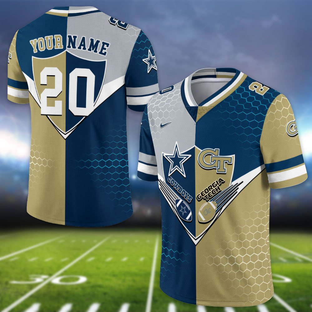 Alternative view of Georgia Tech Yellow Jackets Vneck Football Jersey 2024 Version Custom Your Team Number And Name, Sport Shirts, Sport Gifts ETHY-62997