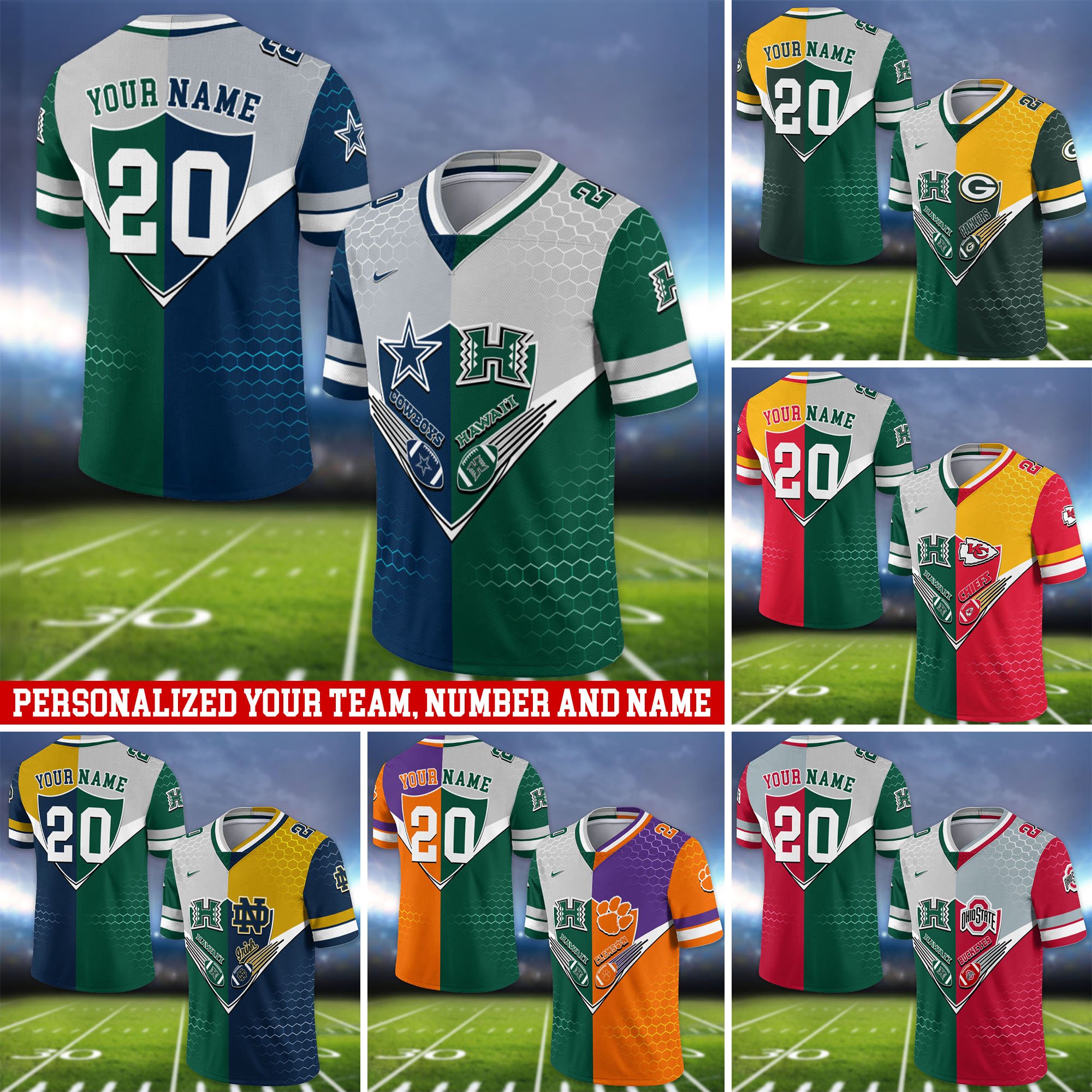 Hawaii Rainbow Warriors Vneck Football Jersey 2024 Version Custom Your Team Number And Name, Sport Shirts, Sport Gifts ETHY-62997