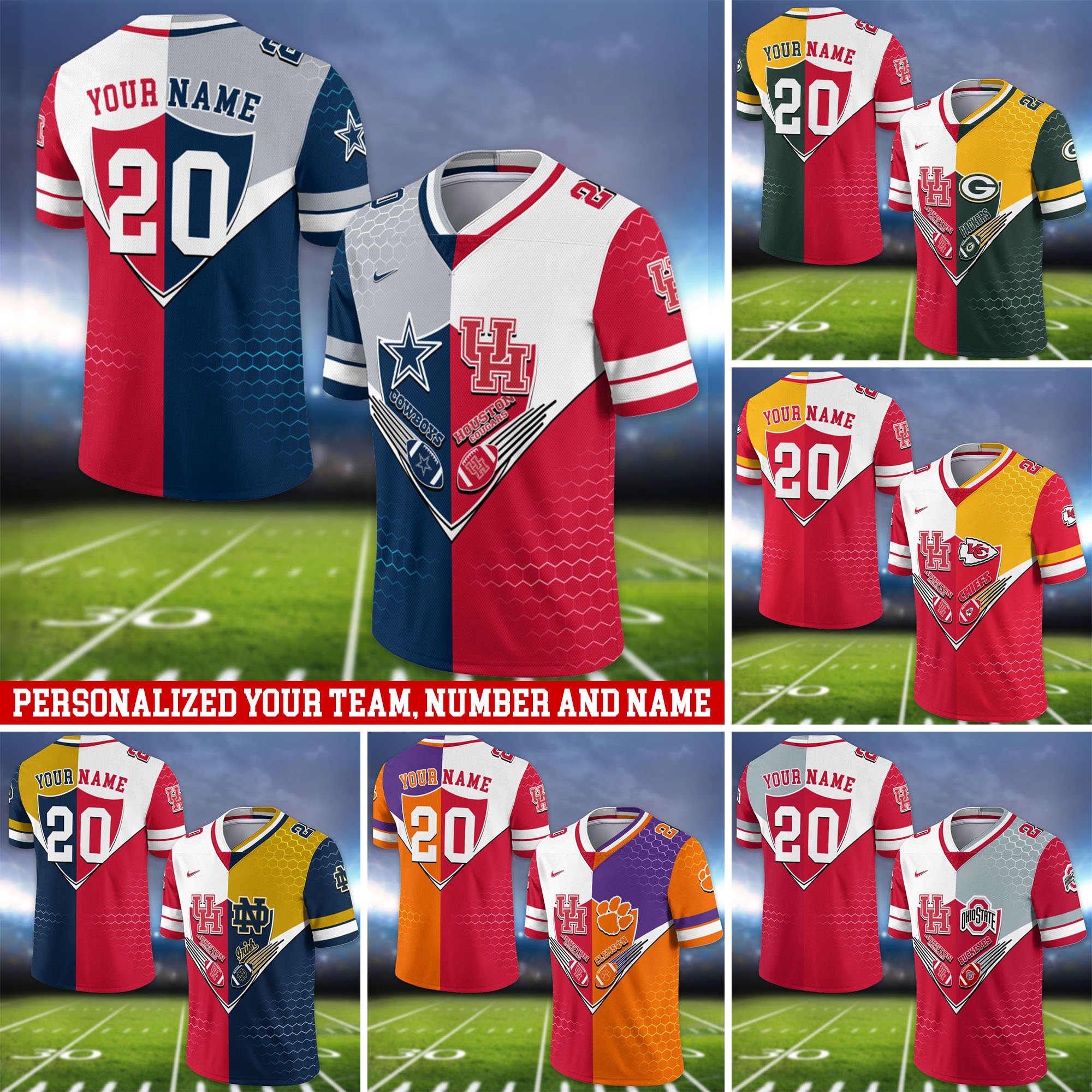 Houston Cougars Vneck Football Jersey 2024 Version Custom Your Team Number And Name, Sport Shirts, Sport Gifts ETHY-62997