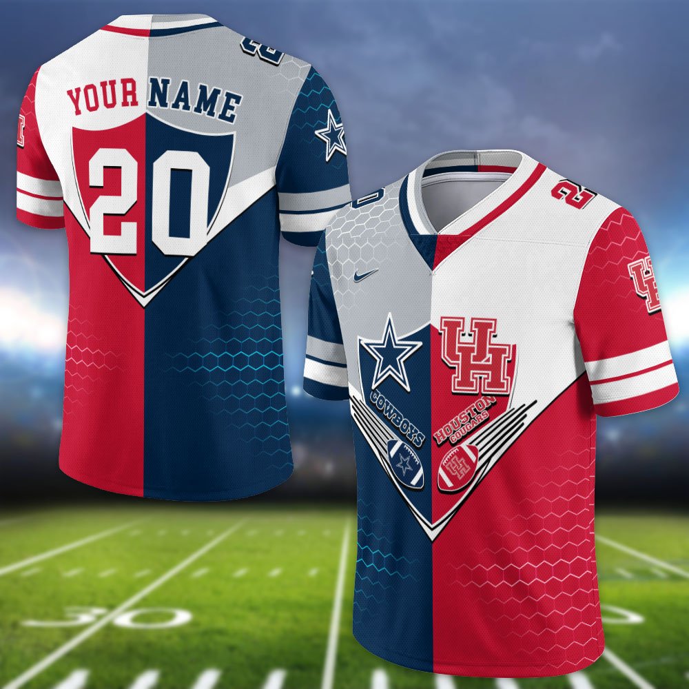 Alternative view of Houston Cougars Vneck Football Jersey 2024 Version Custom Your Team Number And Name, Sport Shirts, Sport Gifts ETHY-62997