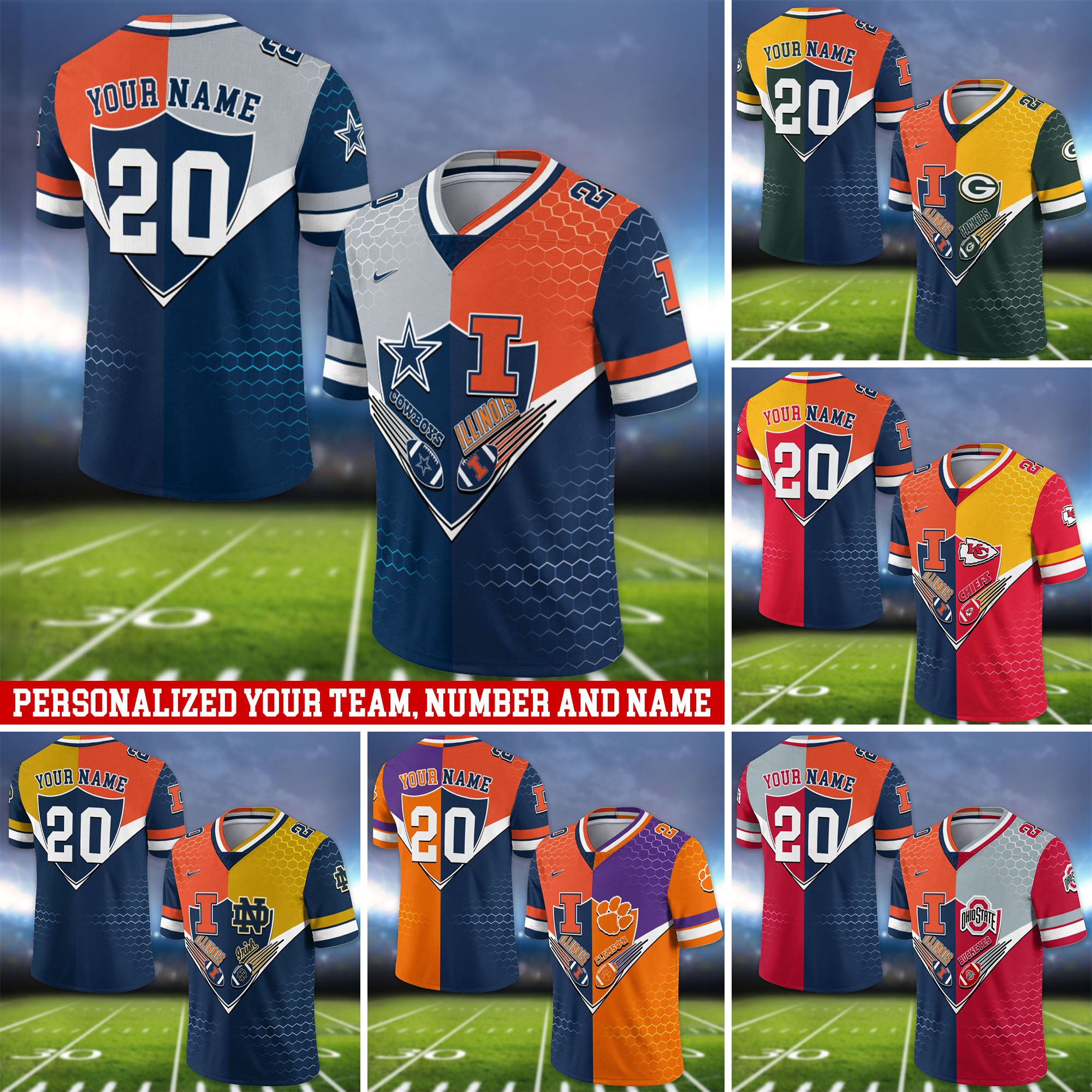 Illinois Fighting Illini Vneck Football Jersey 2024 Version Custom Your Team Number And Name, Sport Shirts, Sport Gifts ETHY-62997